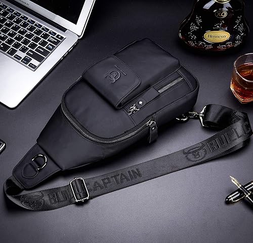 Miniatura 7 de BULLCAPTAIN Bolso cruzado de cuero para hombre, bolso bandolera de hombro, bolsas casuales para el pecho, para viajes, senderismo, mochilas