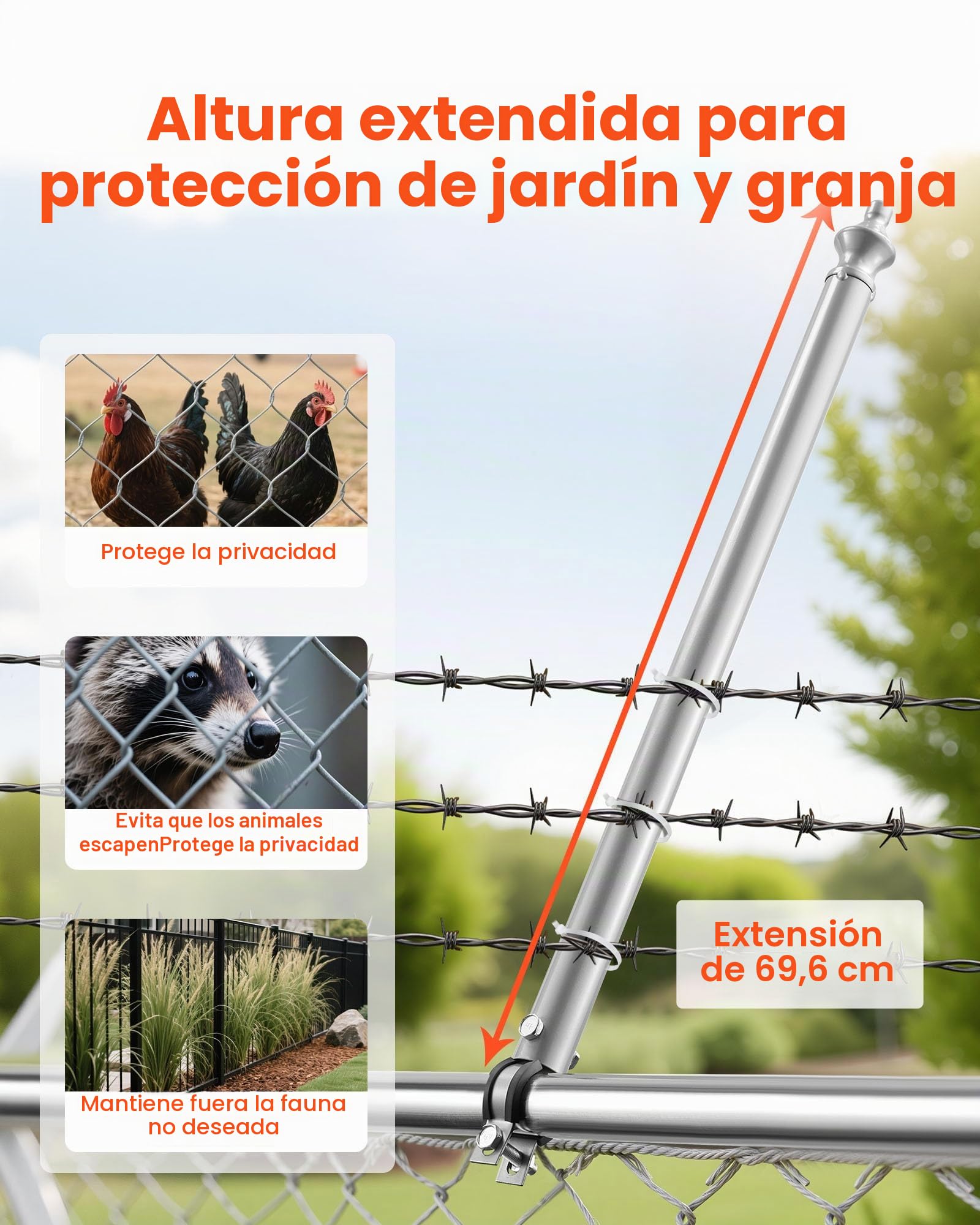 VEVOR 18 PCS Extensiones de Cerca de Alambre de Cadena, Extensor de Poste Galvanizado de Cerca de 69,5 cm, Soporte en U Brazo Extensible de Alambre de Púas para Evitar que Las Mascotas Salten