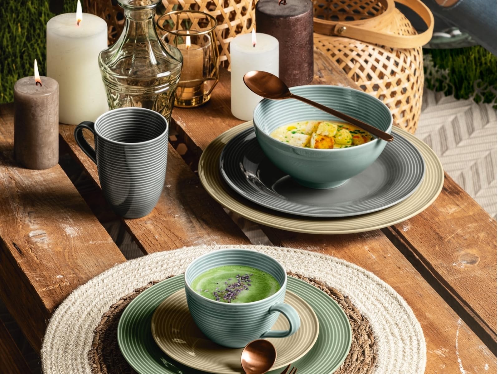 SELTMANN WEIDEN Service à Café 18 Pièces BTR - Beat - Forme : Ronde Avec Relief Rainuré - Style Moderne - Beige Sable - Color Glaze