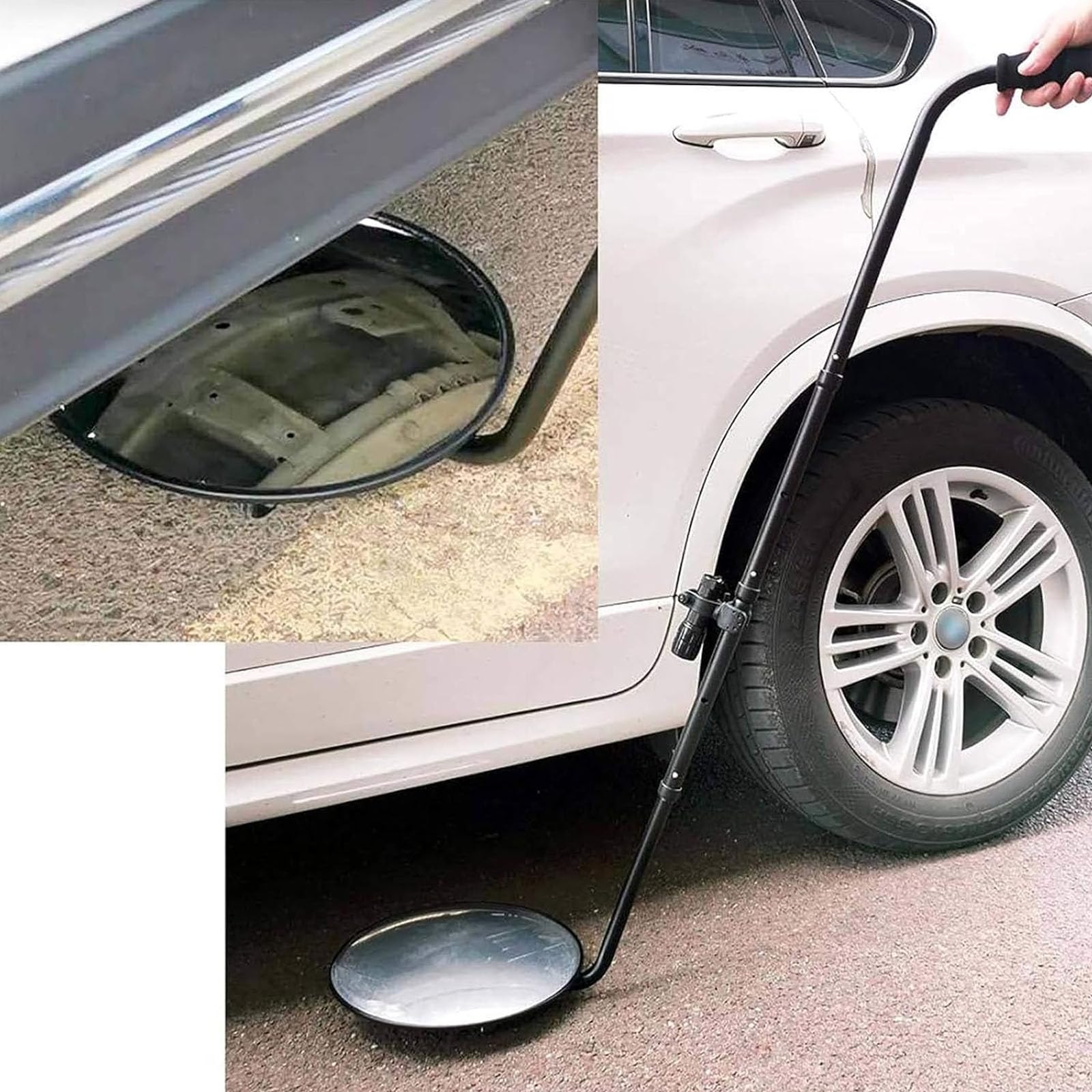 Espejo De Inspección De Bajos De Vehículos, Inspector De Seguridad De Búsqueda Convexa con Luz Led, Longitud Ajustable De 120 A 140 Cm, Diámetro De 30 Cm, Aparato Óp