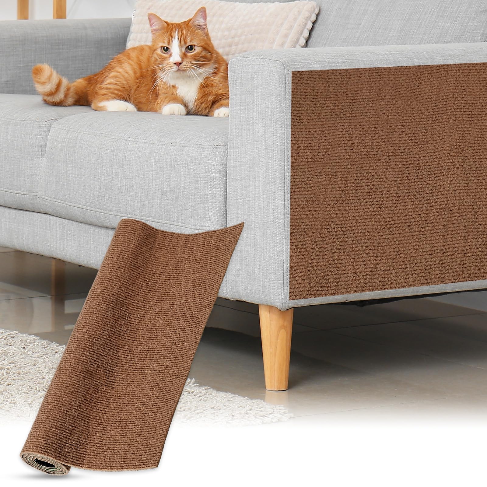 sourcing map Self-Adhesive Cat Scratching Mat, 1 Roll 23.6" x 11.8" Couch Protector from Cat Claws for DIY Sofa, Wall, Doors, Cut Anti Cats Scratch Pad Carpet Mat, Brown