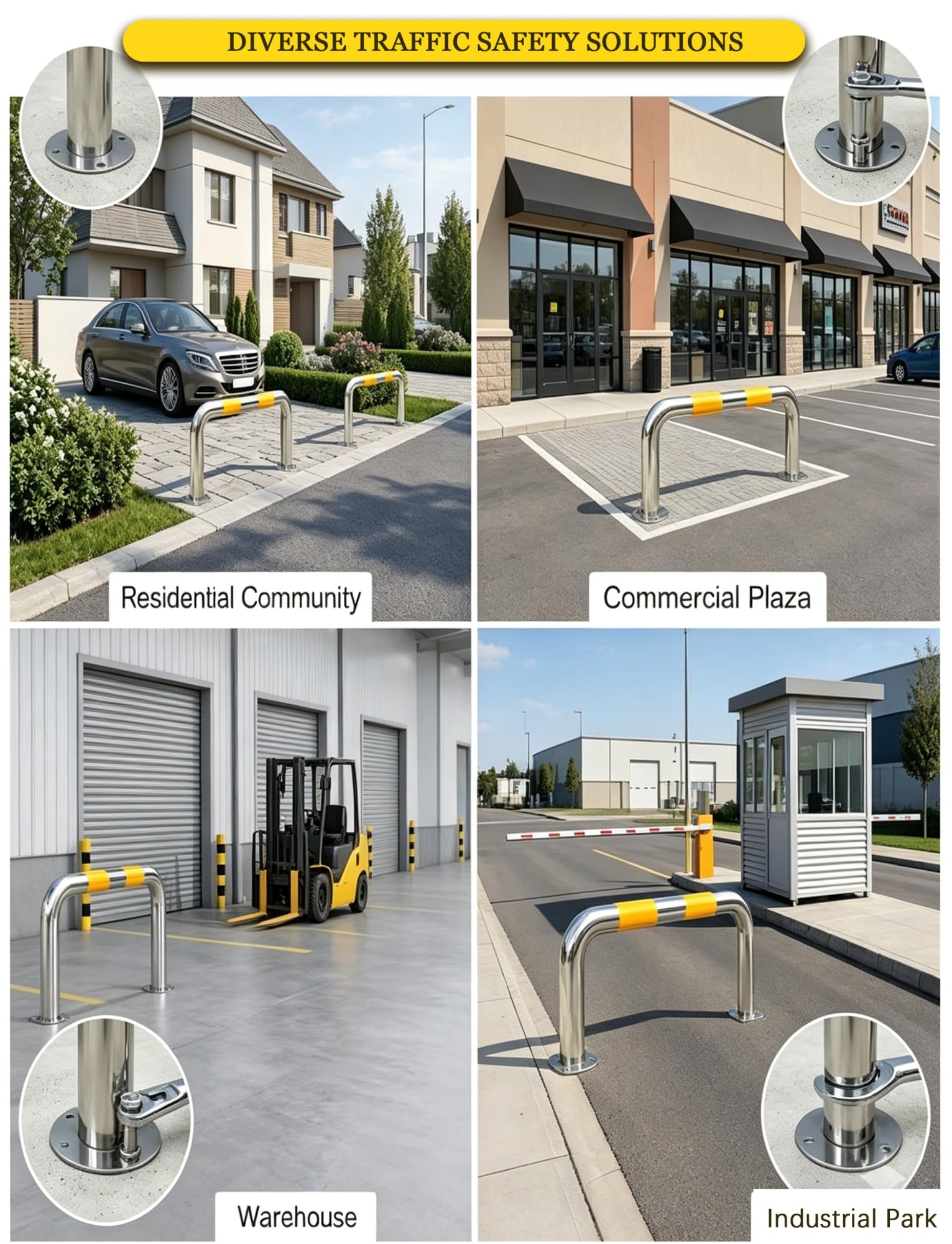 Barriera di parcheggio in acciaio inossidabile, dissuasore di sicurezza, controllo del traffico, protezione contro gli urti per garage, vialetti, magazzini con bulloni di ancoraggio (200 x 30 cm)
