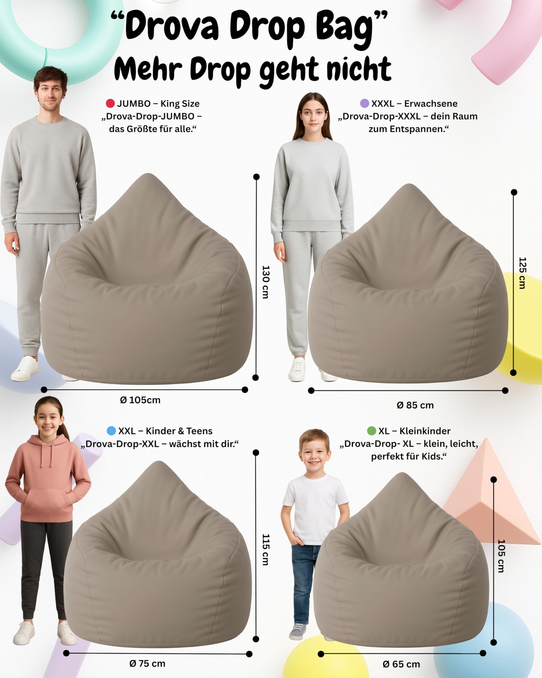 PATCH HOME Pouf a forma di goccia Beige 480 litri imbottitura polistirolo 25 colori 3 misure
