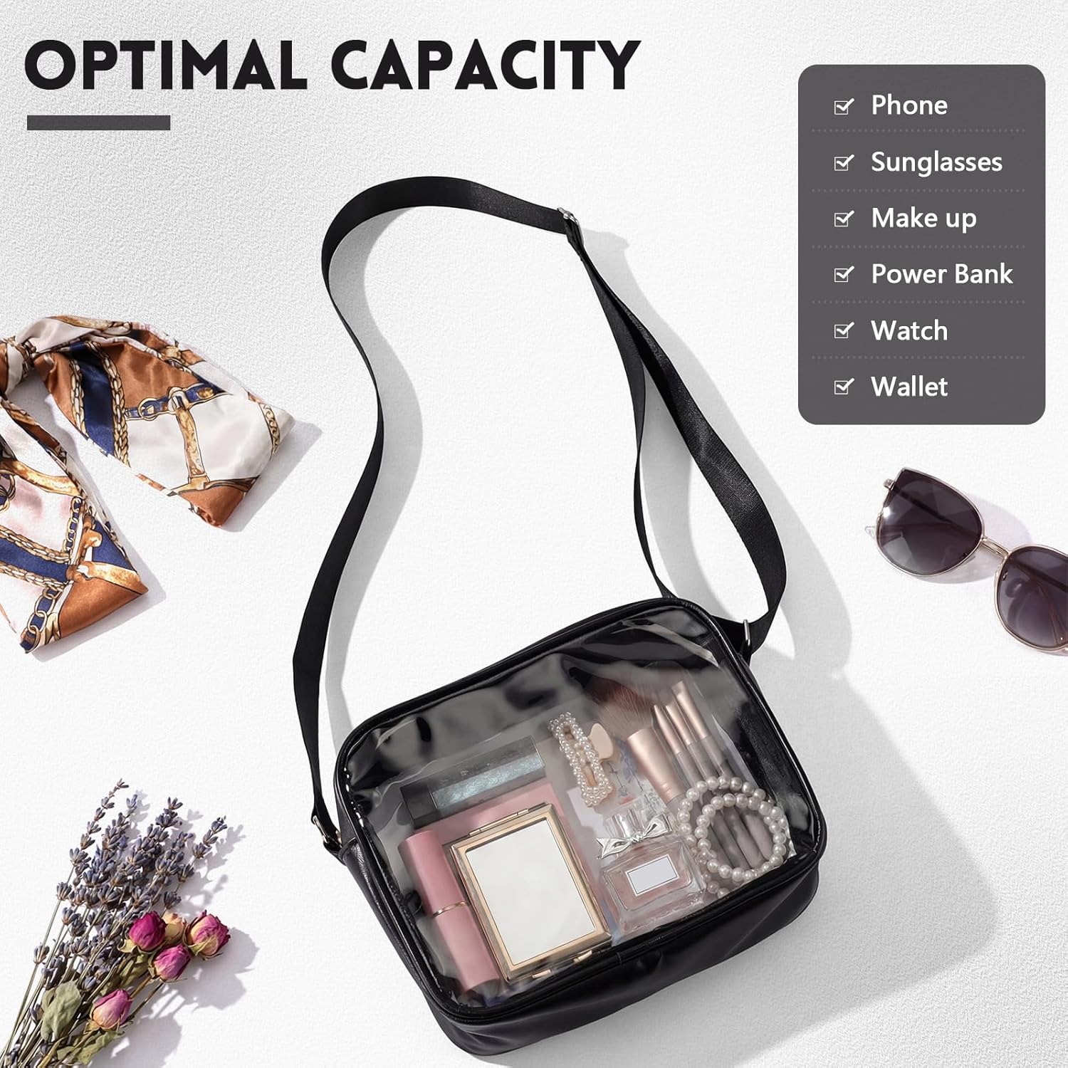 Abbylike 16 Pack Clear Crossbody Bags Bulk Stadium Approved Adjustable Strap Transparent Purse for Women Concerts Sport Event