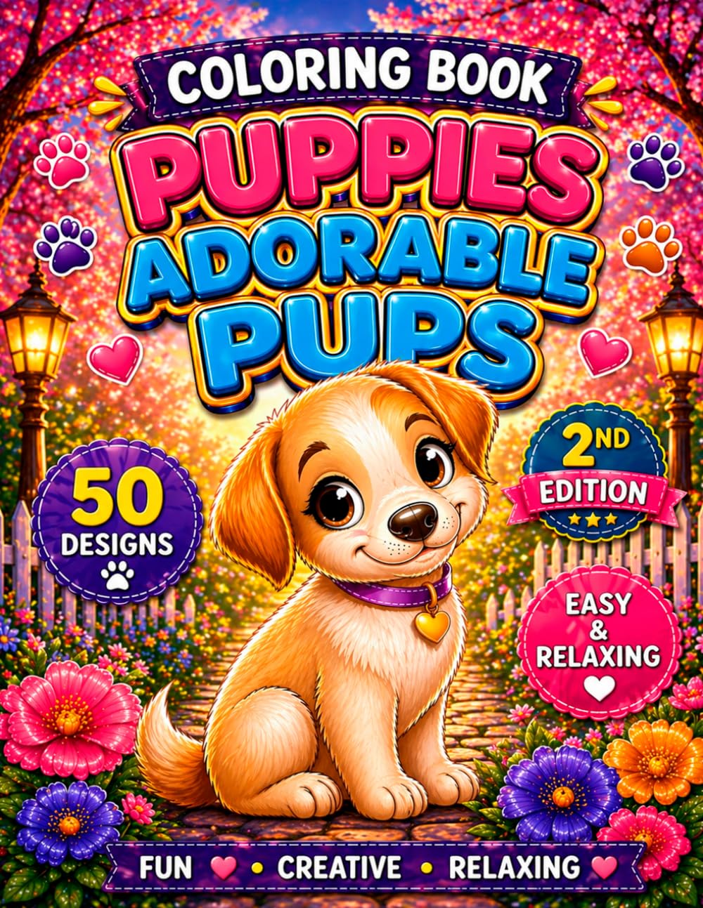 Puppies adorable pups coloring book: Cute Puppy Coloring Pages with Playful Pups, Easy Designs for Relaxation, Stress Relief and Creative Mindful Fun