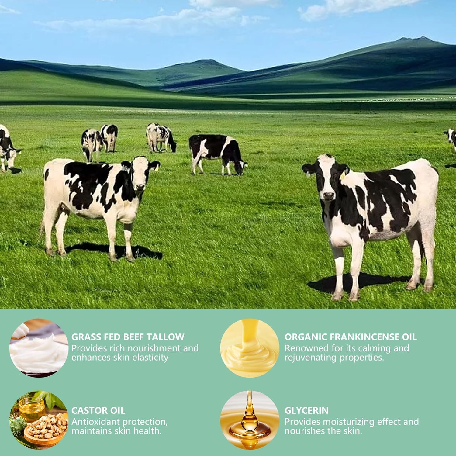 Organic Whipped Tallow Cream Balm with Castor Oil & Frankincense Oil, 2 Pack Grass Fed Whipped Obviously Beef Tallow Cream for Natural Skincare & Moisturizing, Moisturizer for Skin/Face (2)