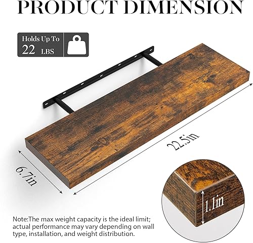 Miniatura 6 de BAYKA Estantes flotantes, estantes de pared de madera rústica de 22.5 pulgadas para baño, dormitorio, sala de estar, cocina y libros, estante de