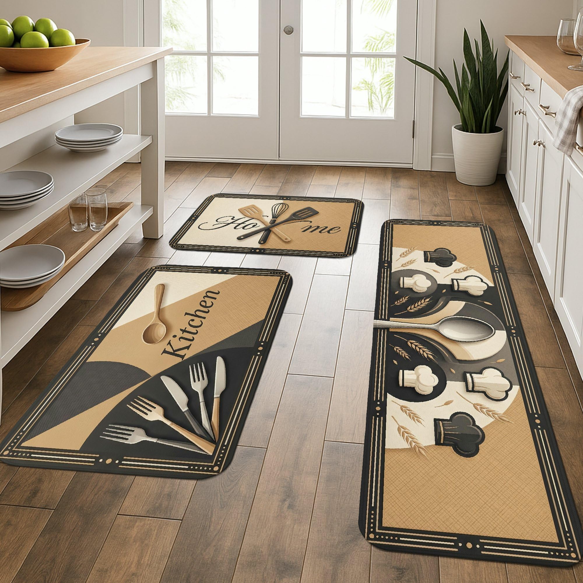 Tapis de cuisine vintage moderne sol lot de 3 tapis décoratif beige doux