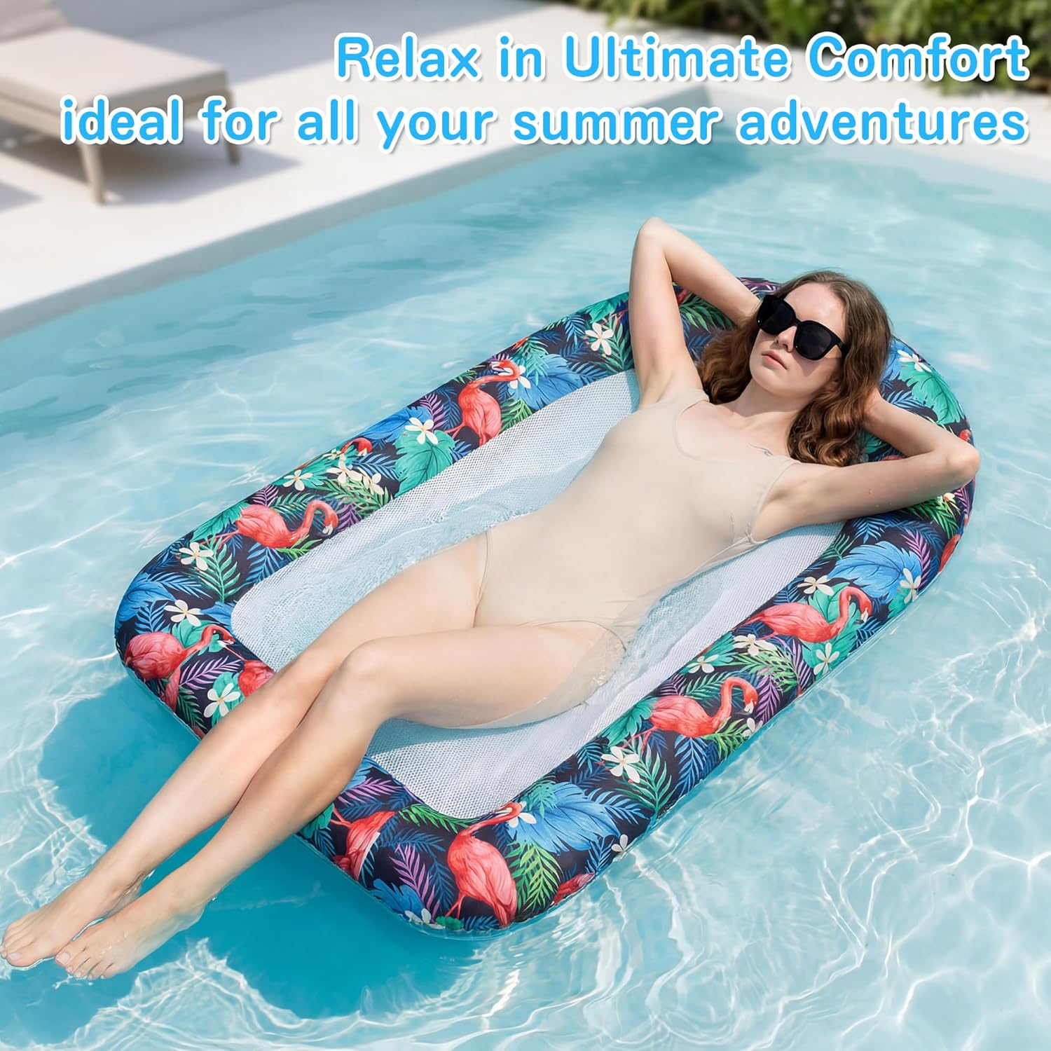 FindUWill Inflatable Pool Floats for Adult, Soft Fabric Covered Pool Lounger Floating Chair with Cooling Mesh, Heavy Duty Pool Float Rafts for Pool Summer Beach Lake