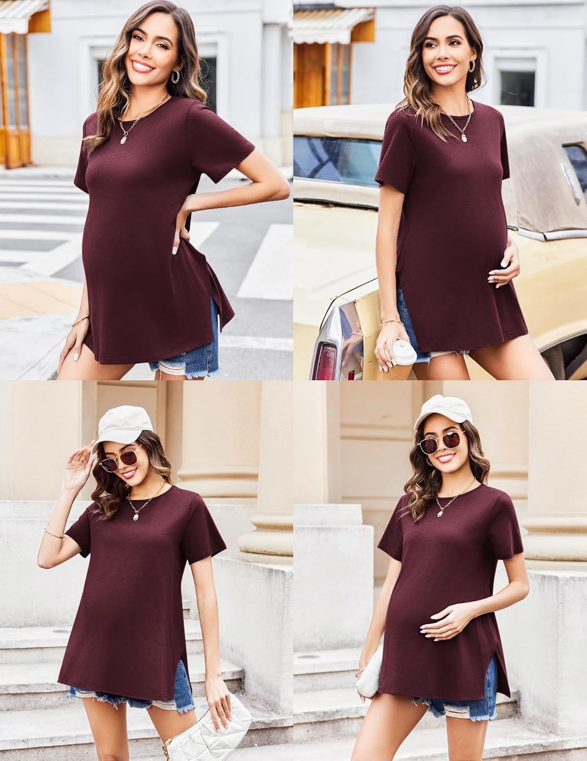 Ekouaer 3 Pack Maternity Shirts Short Sleeve Split Side Pregnancy Tops Casual Pregnant Tunic Blouse - Image 2