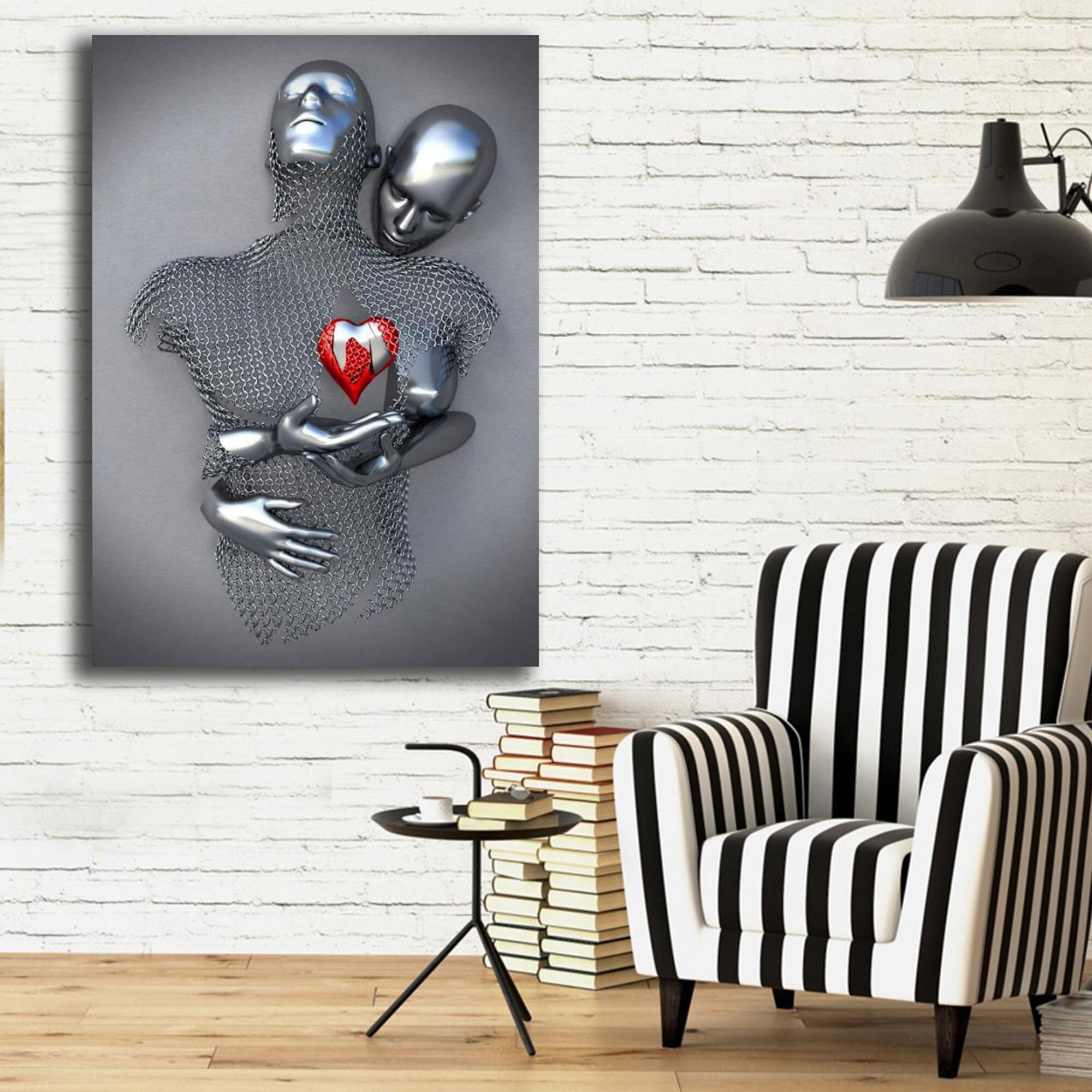 Quadro Moderno Soggiorno Verticale Coppia Cuore rosso Abbracci Quadri moderni da Parete Salone XXL grande Stampa su tela Canvas Decorazione Murale muro Arredo Camera da letto Cucina (50x70 cm, 3)