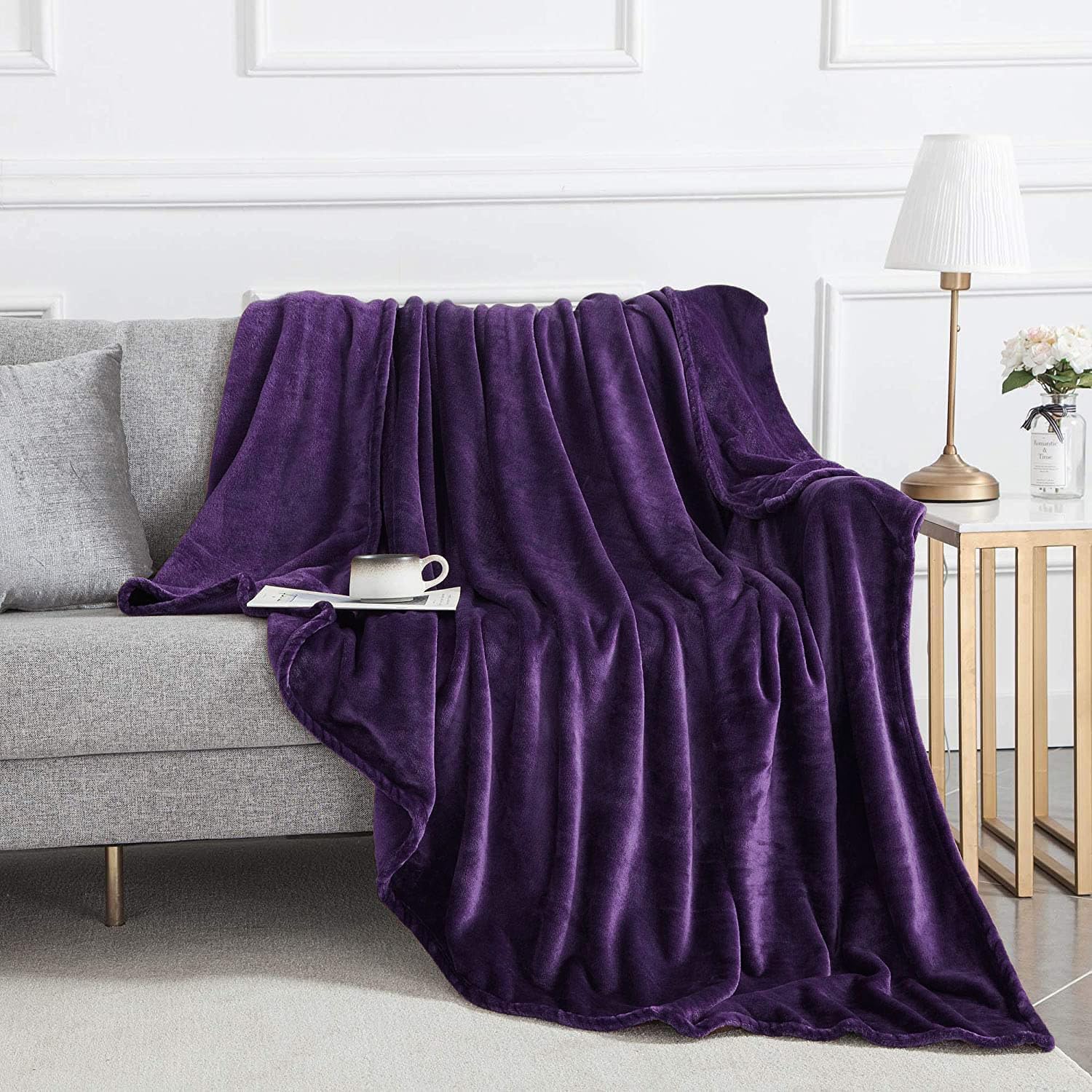 IR Imperial Rooms Fleece Blanket 12 Pack Twin Size 60x80 Inches - Super Soft Fluffy Throw Blanket for Sofa and Bed - Warm and Cozy Lightweight 400 GSM Microfiber Bed Throws Blankets (Twin, Purple)