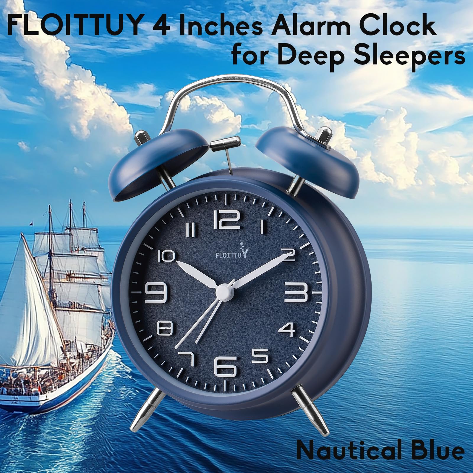 FLOITTUY Alarma fuerte para personas que duermen profundamente, reloj despertador de doble campana de 4 pulgadas, reloj despertador estéreo digital con retroiluminación para dormitorio y decoración