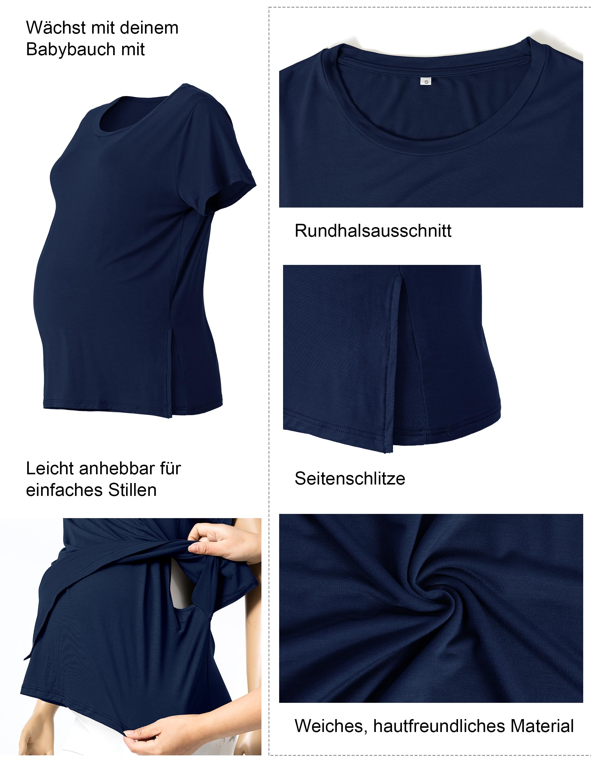SUNNYBUY Lot de 3 t-shirts d'allaitement à manches courtes pour femme - Mode de maternité confortable pour la grossesse et l'allaitement