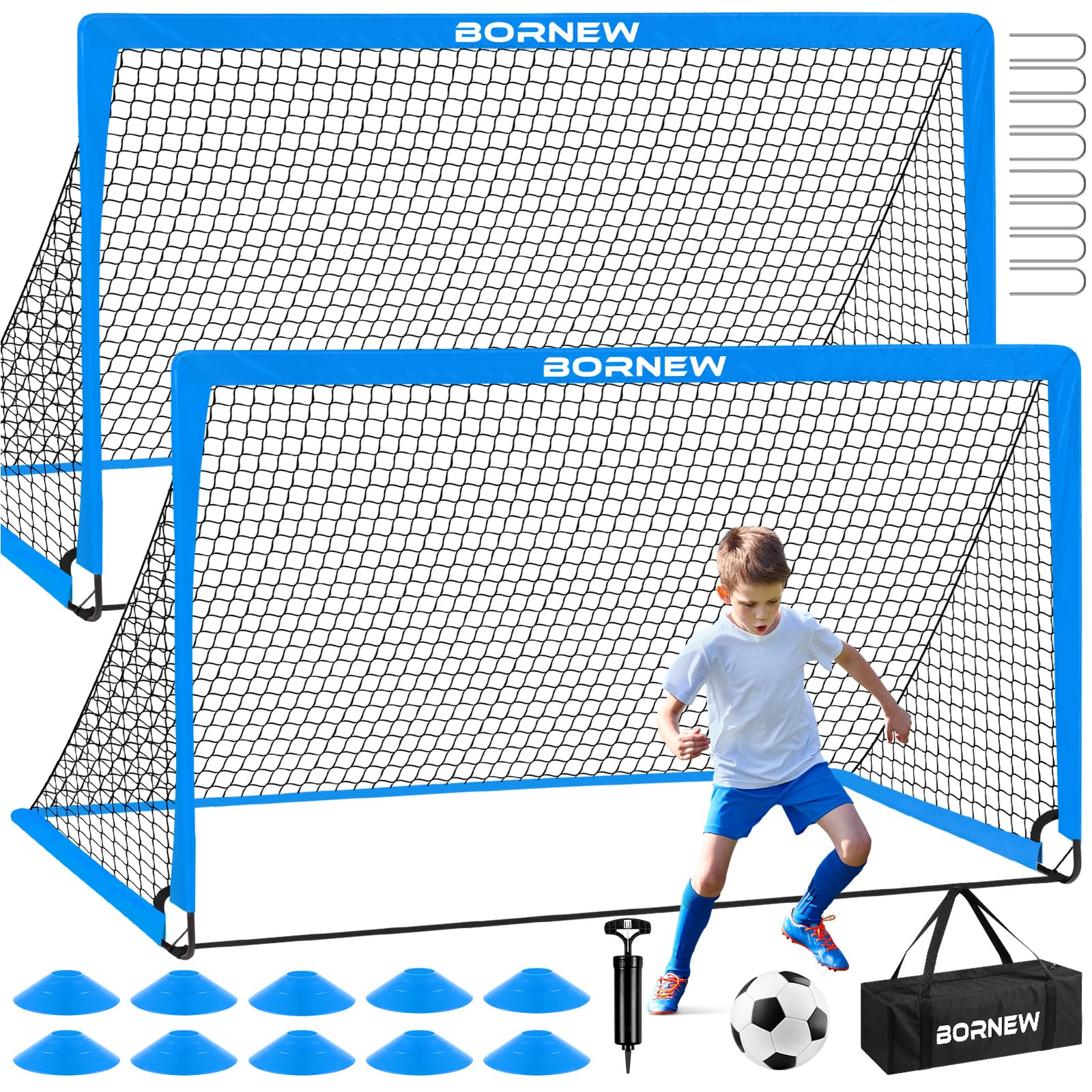 Kids Soccer Goal for Backyard Set - 2 Set of 6X4 / 4X3 ft Toddler Soccer Nets Training Equipment, Soccer Ball, Pop Up Portable Soccer Set for Kids and Youth Games and Training Goals Ages 3-16 Gift
