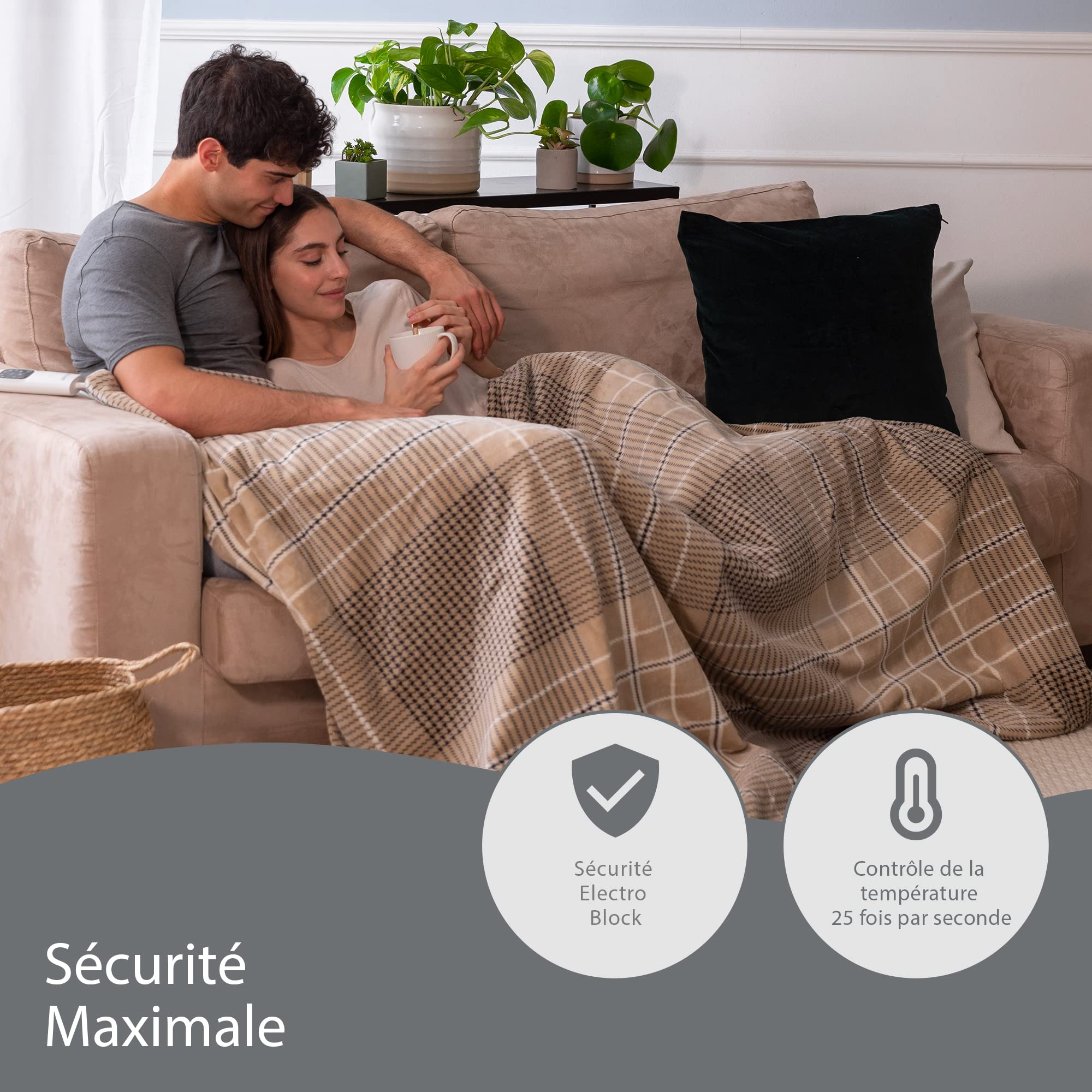 Imetec - Couverture Chauffante Adapto Elegance - Plaid chauffant 180x140 cm - Couverture Électrique 6 Températures, Tissu Doux, Technologie Anti Surchauffe Adapto, Chauffage Rapide, Lavable en Machine