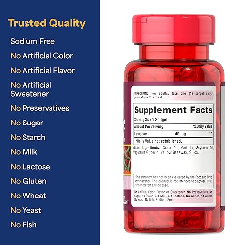 Miniatura 10 de Puritan's Pride Licopeno premium de 40 mg, suplemento dietético para próstata, antioxidante, salud cardíaca y apoyo general de la salud, suministro