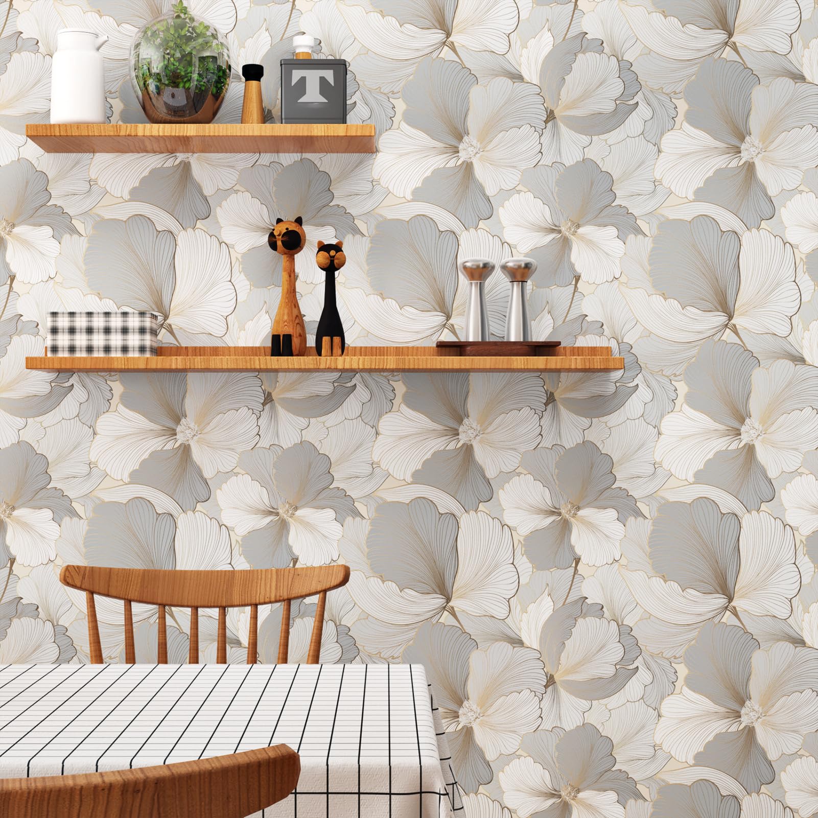 Papel Pintado Flores Beige Gris Vinilo Adhesivo Muebles Papel De Pared Decorativos Vinilo Para Muebles De Cocina Papel Pintado Autoadhesivo Para SalóN Armarios Impermeable44,5cm X 1000cm