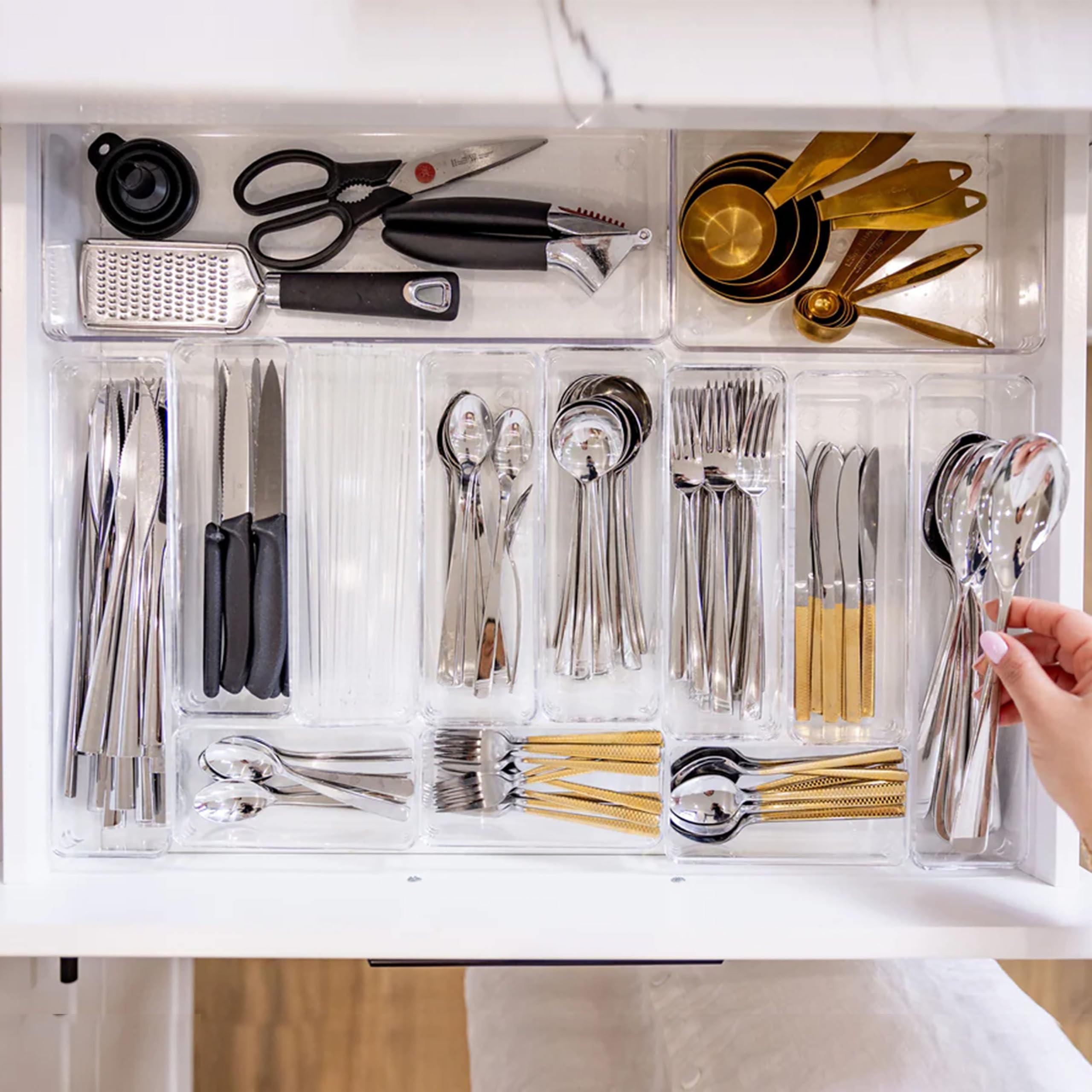LIVINGBASICS 16 Pcs Unbreakable Kitchen Drawer Organizer/Drawers Organisers/Make up Organiser/Drawer Divider Tray/Makeup Dresser Tray/Dressing Table Organiser (PET Plastic) 2