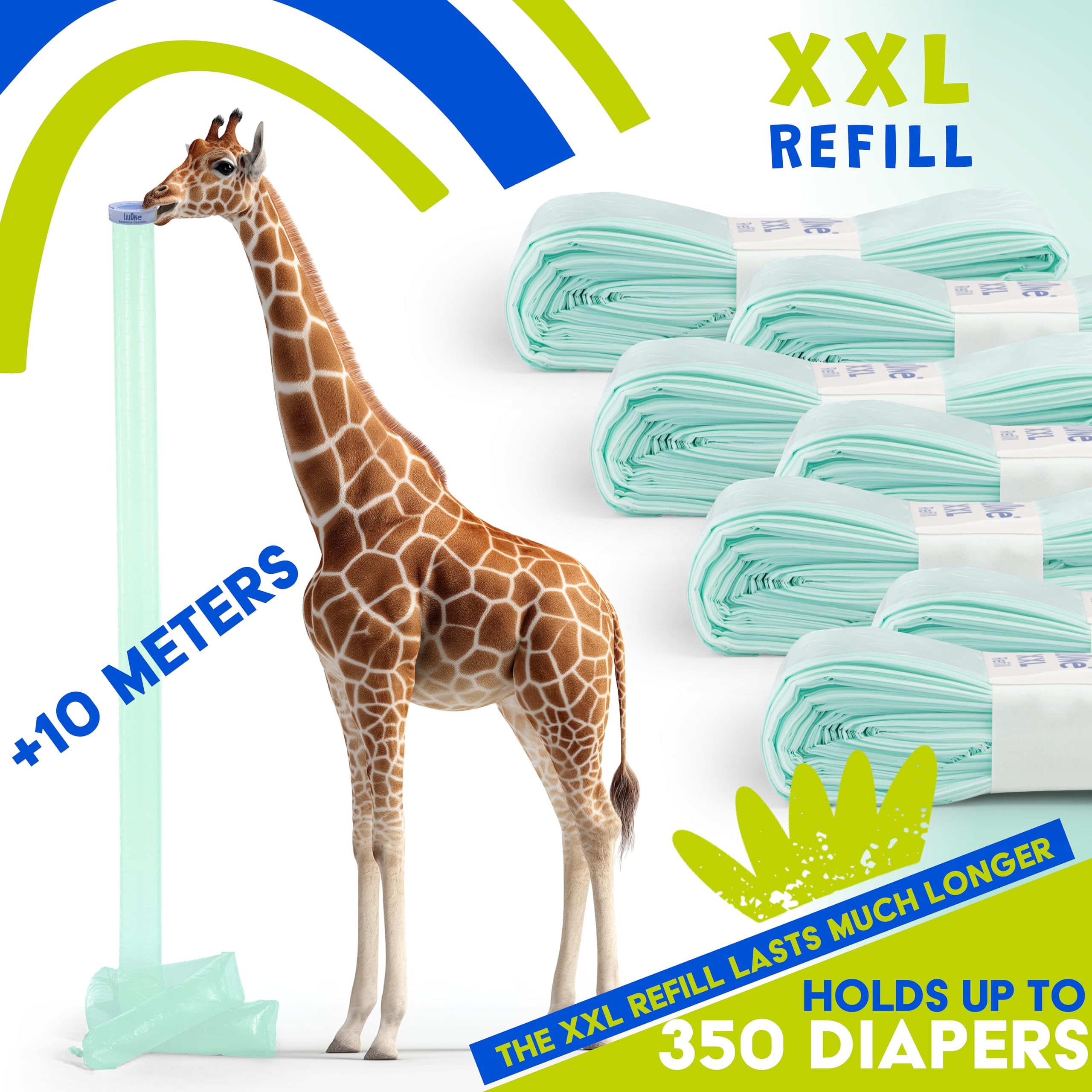 LillOne 8 XXL Wkłady Extra Długie 10,5 m do Pojemnika na Pieluchy – Kompatybilne z Tommee Tippee, Angelcare, Litter Locker i innymi – Grubsza Folia z Kontrolą Zapachu i Ochroną Antybakteryjną