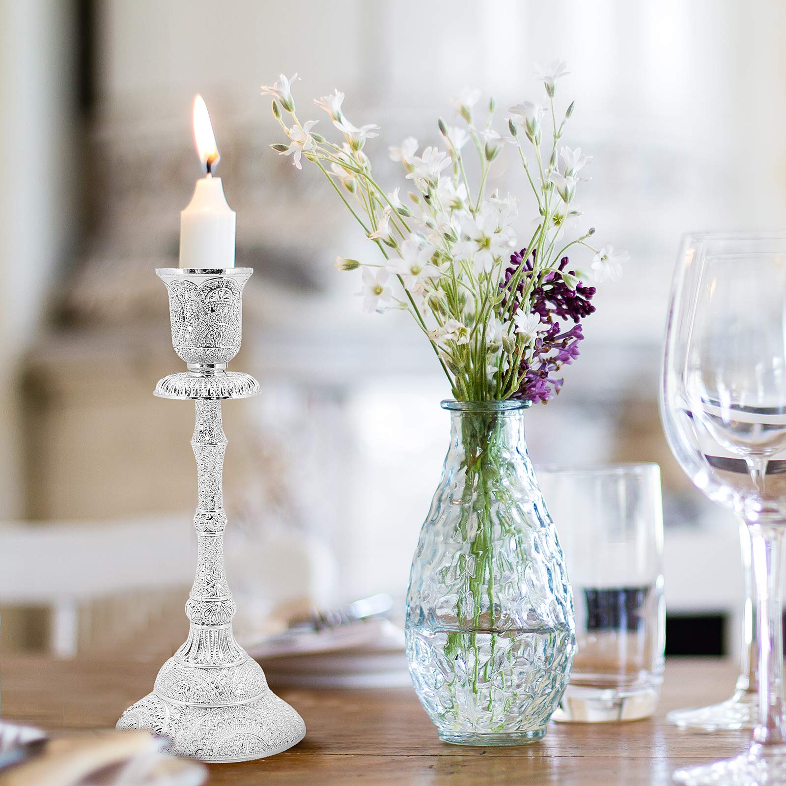 Candelabros cónicos, Juego de 2 candelabros chapados en Plata/Oro para Adornos de Sala de Estar, centros de Mesa, decoración del hogar (Plata)