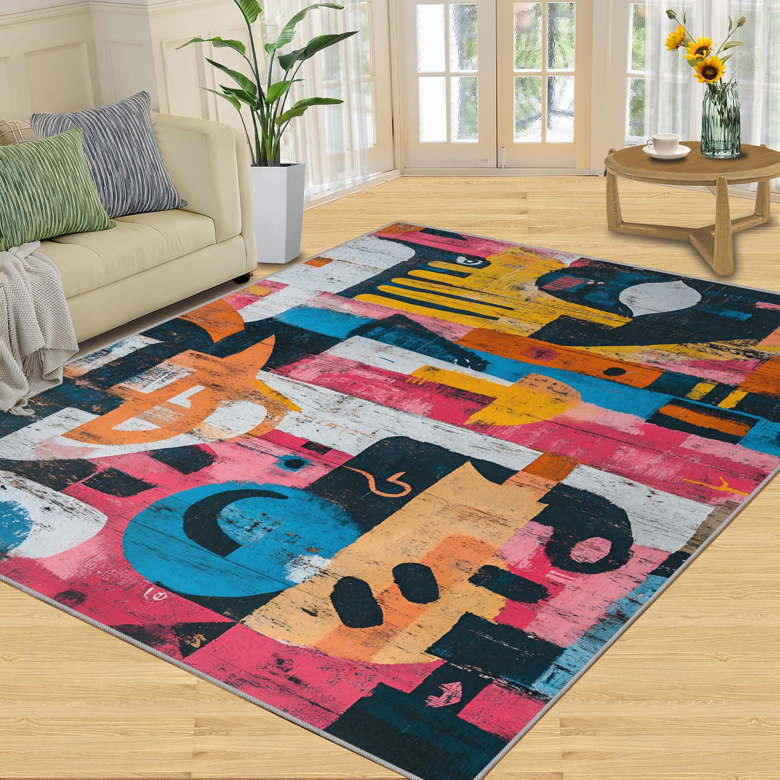 Teppich – Graffiti-Heimdekoration und Geschenke, bunte geometrische Teppiche für Wohnzimmer, Retro-Teppiche der 80er Jahre, Pop-Art, waschbar, für Schlafzimmer, rutschfester Innenteppich