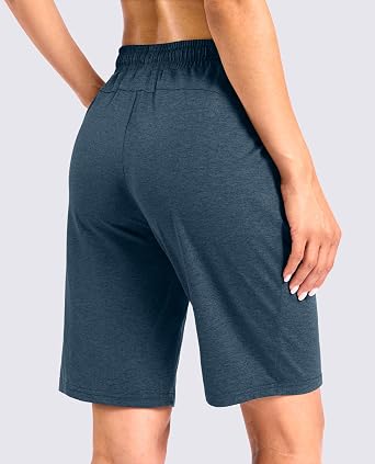 Viodia 9/11 Comfy Bermuda Shorts for Women Sweat Knit Long Shorts Knee Length Jersey Shorts for Lounge Casual