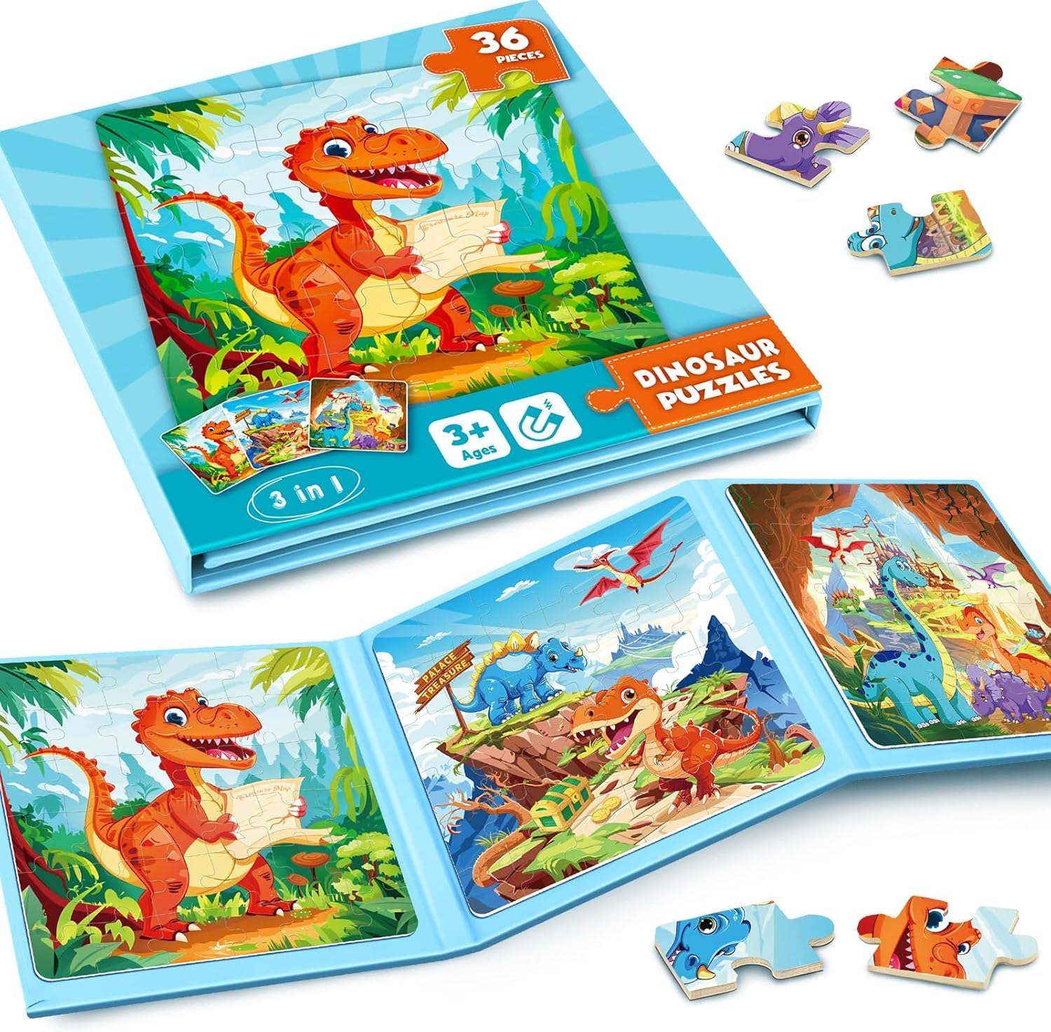 Puzzle MagnéTicos De Dinosaurio para NiñOs,Rompecabezas para Viajar De 36 Piezas para NiñOs De 3 A 8 AñOs,Puzzle para Niño para Mejorar La Inteligencia,Actividades con En AvióN,CumpleañOs
