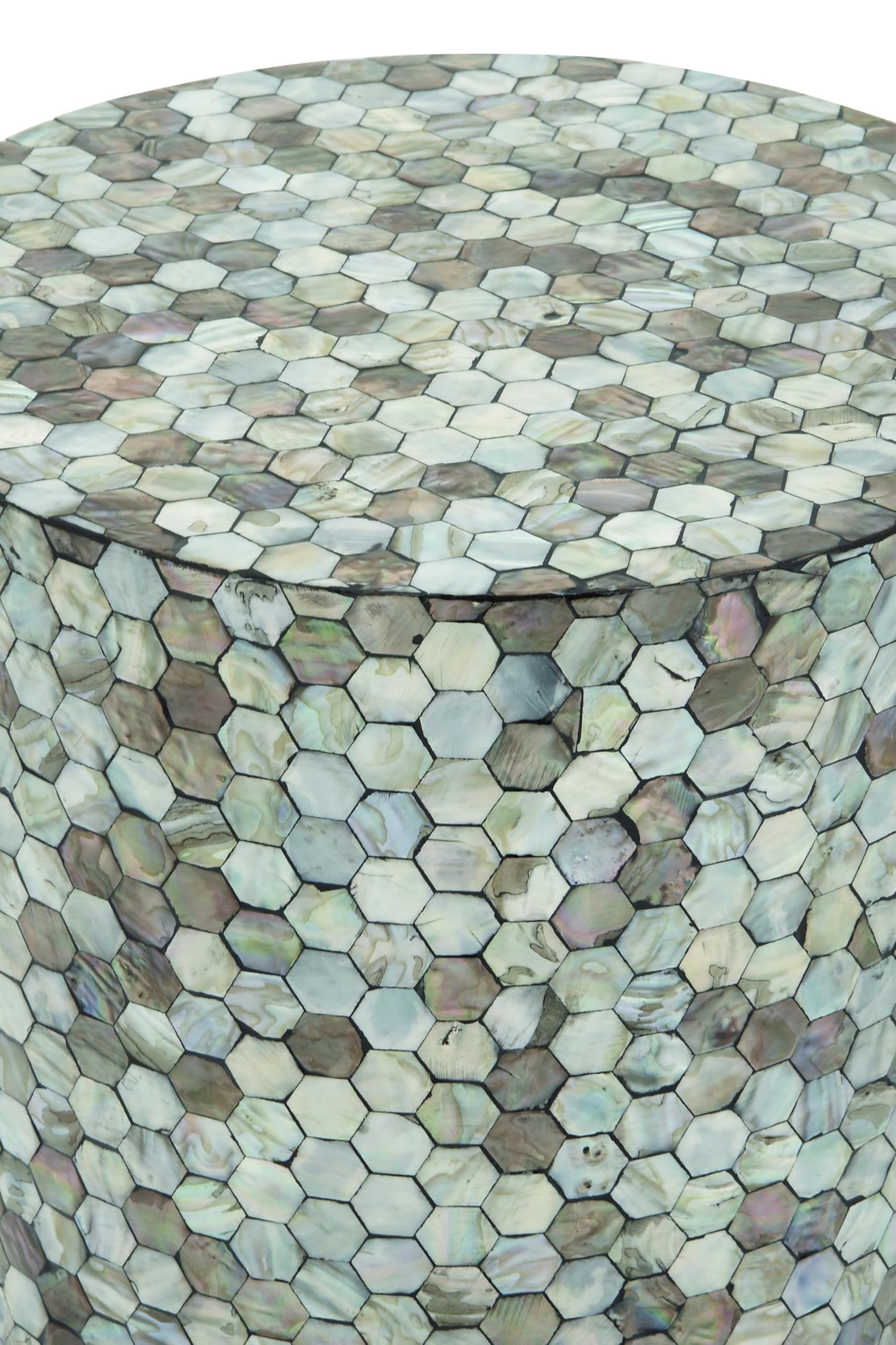 Deco 79 Mother of Pearl Shell Geometric Handmade Side End Accent Table Mosaic End Table, Side Table 14" x 14" x 20", Multi Colored