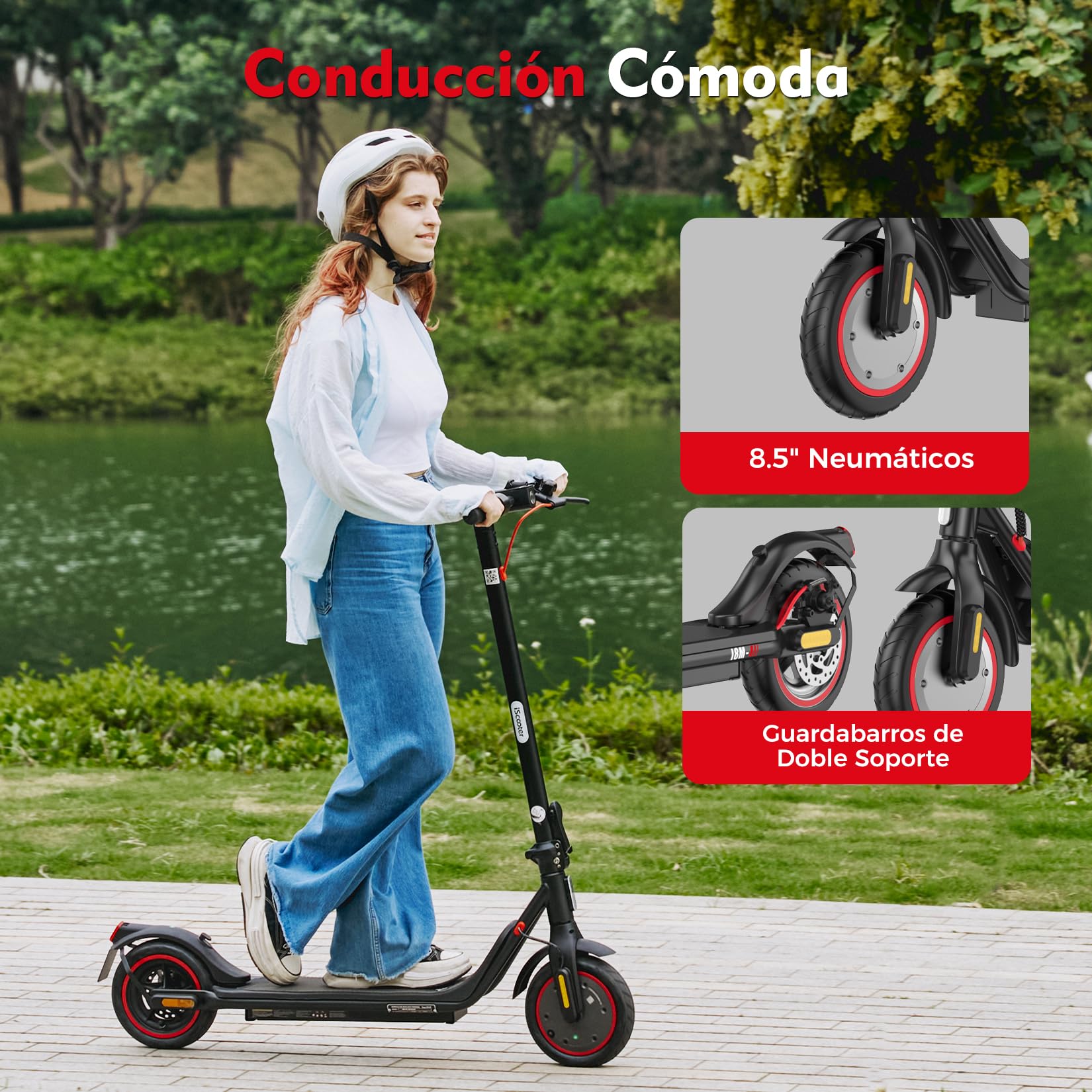 iScooter 8.5" Patinete Eléctrico Adultos Homologado DGT, 350W Motor, Autonomía De 20-25 KM, Máxima 25KM/H, Bocina, Timbre, Intermitentes, App, Frenado Doble, Plegable, Carga 120 KG, 13 KG