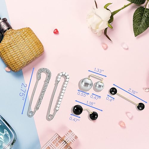 Miniatura 4 de Qkari 5 pines de botón de jeans broche de perlas de moda sin costura broches de botón de jeans desmontables clip de capa de suéter broche de perla