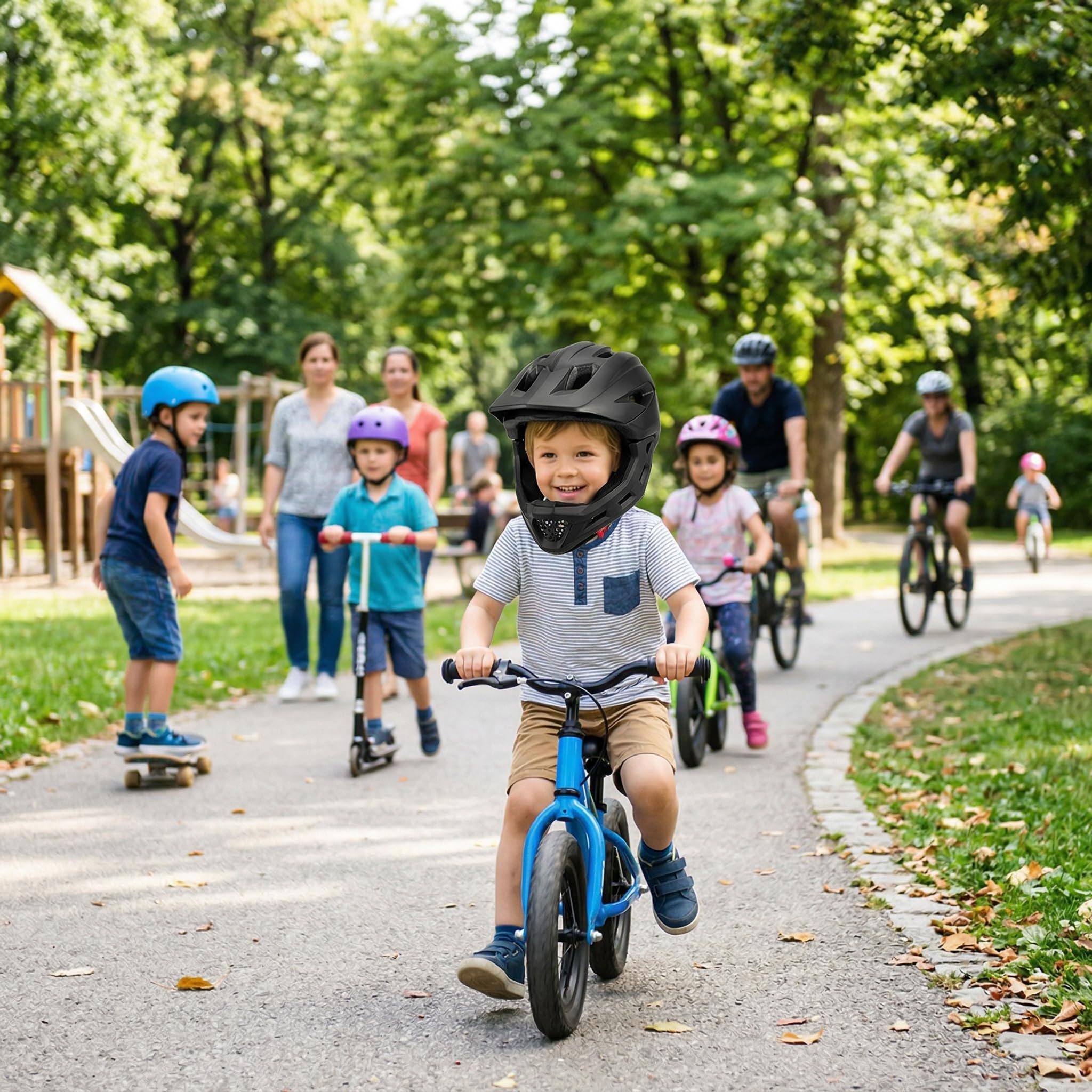 Kinderhelm, Jugendhelm, Kinderhelm, 2-in-1, für BMX, Skateboard, mit abnehmbarem Kinnschutz, 13 Belüftungsöffnungen, Alter 5–10 Jahre