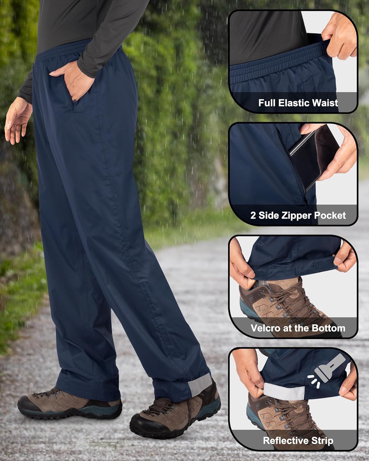 33,000ft Packable Rain Pants for Men Waterproof Hiking Pants Lightweight Rain Pants Outdoor Windproof Pant for Golf, Fishing - Image 4