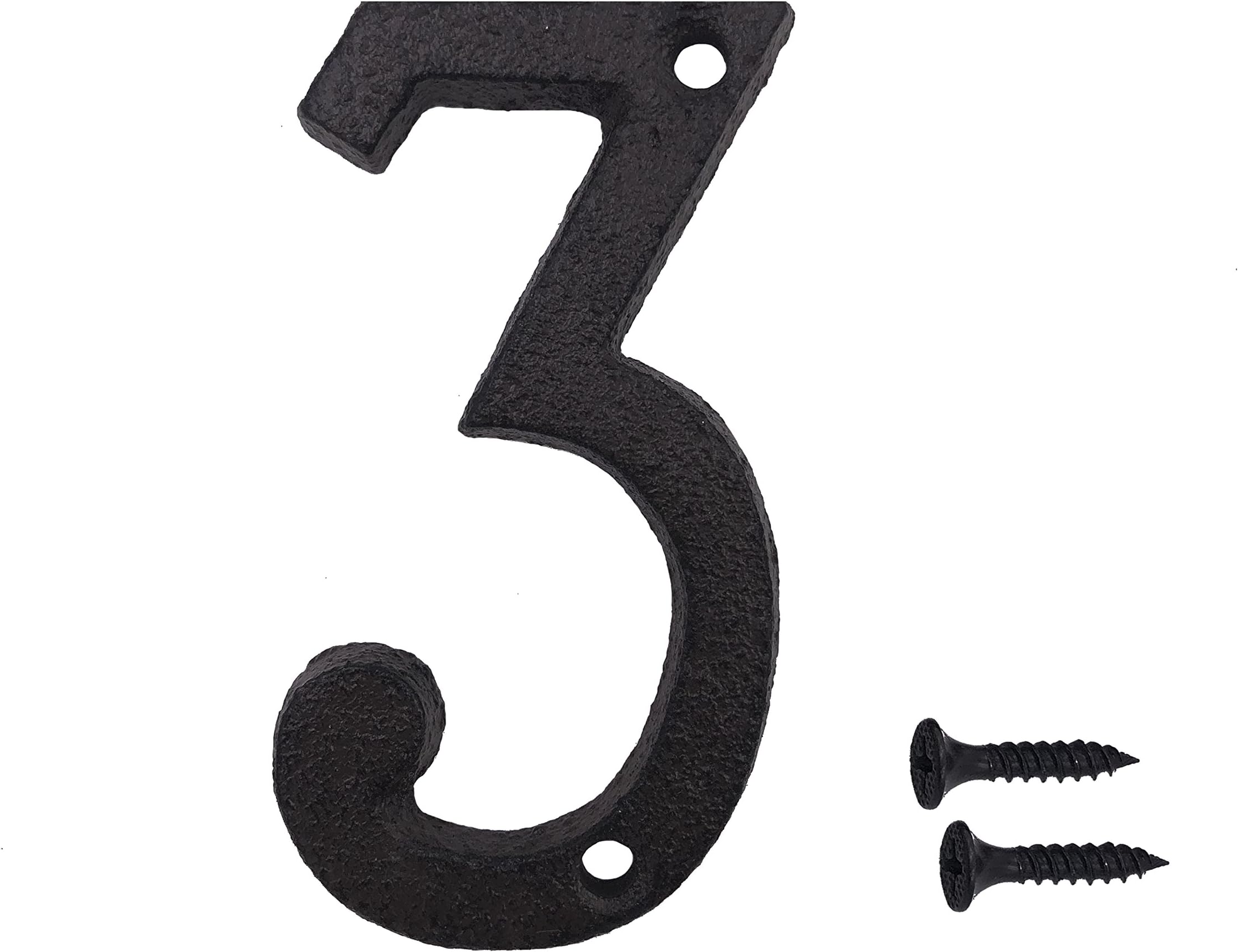 3 Inch Wrought Iron House Number, Matching Screws Included Black Number 3