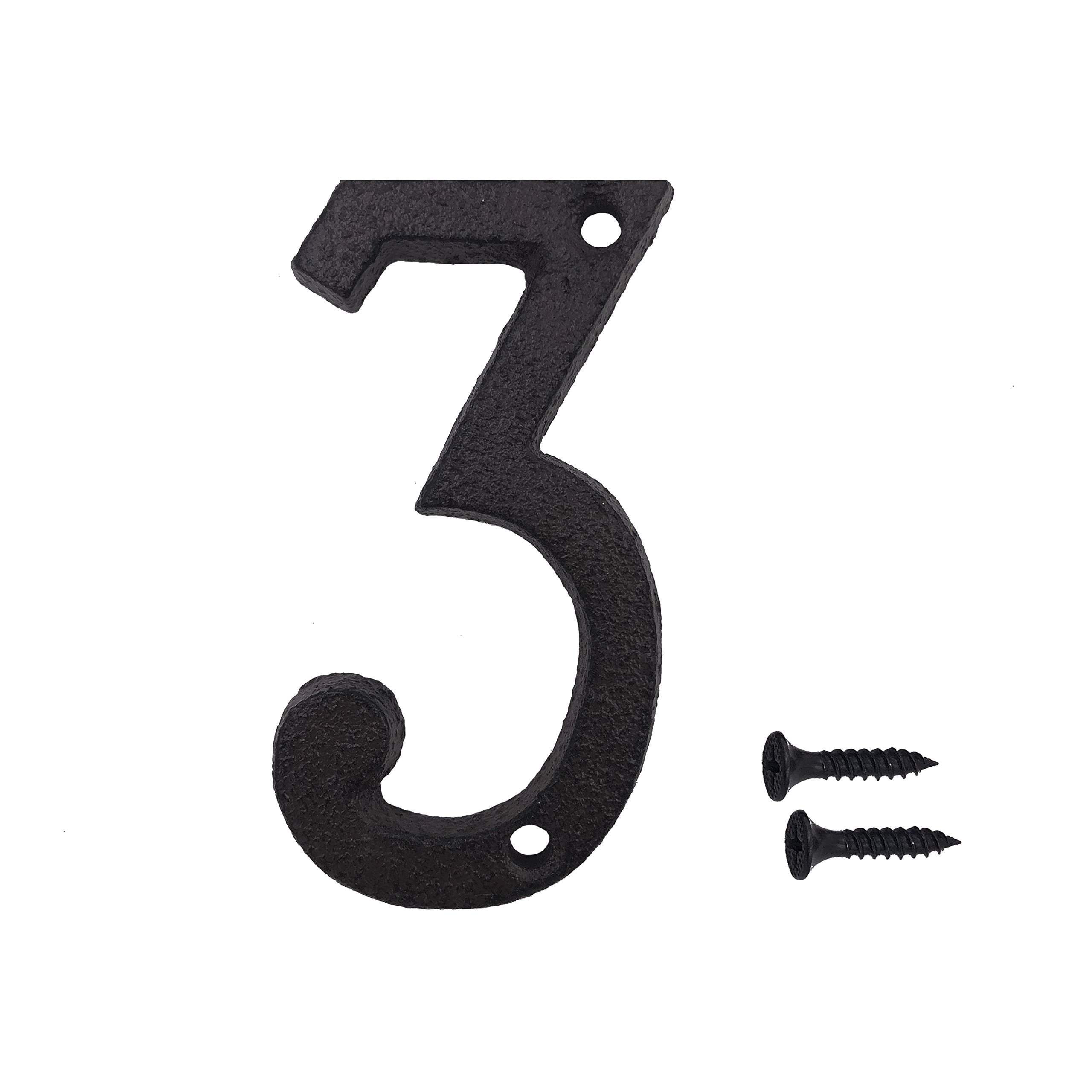 TripDock 3 Inch Wrought Iron House Number, Matching Screws Included Black Number 3