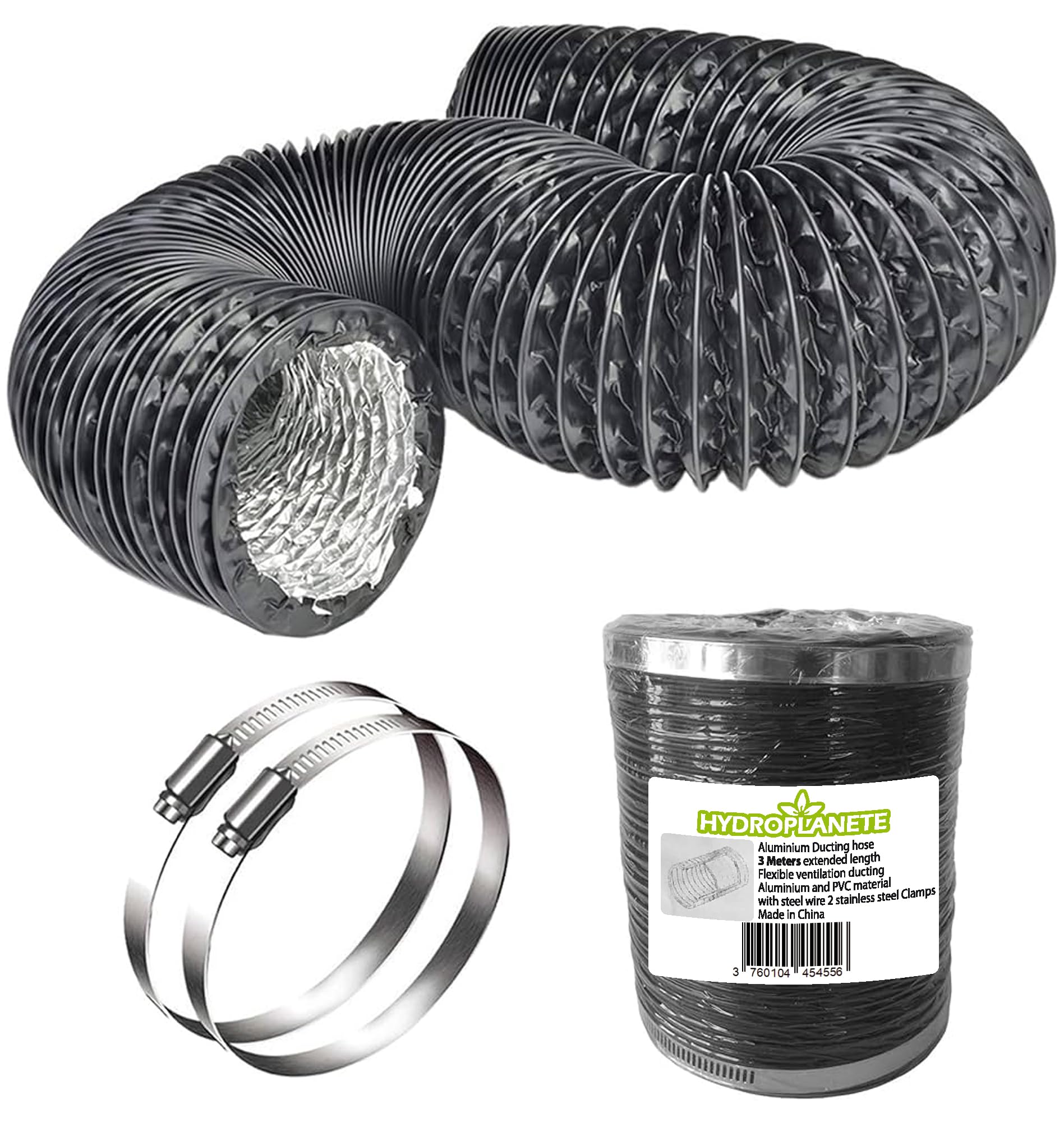 Flexible PVC Tubing Kit 3 m with 2 Hose Clamps - Ventilation Duct Diameter 100 125 or 150 mm - Image 2