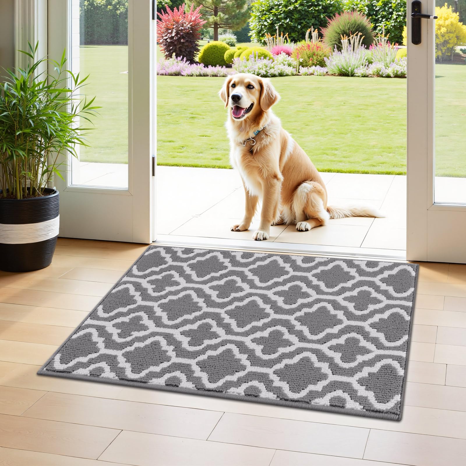 SHACOS Fußmatte Innen 60 x 90 cm Schmutzfangmatte Waschbar Fussmatte Haustür Fußabtreter Innen Türmatte rutschfeste Sauberlaufmatte für Eingang, Haustür, Flur, Grau