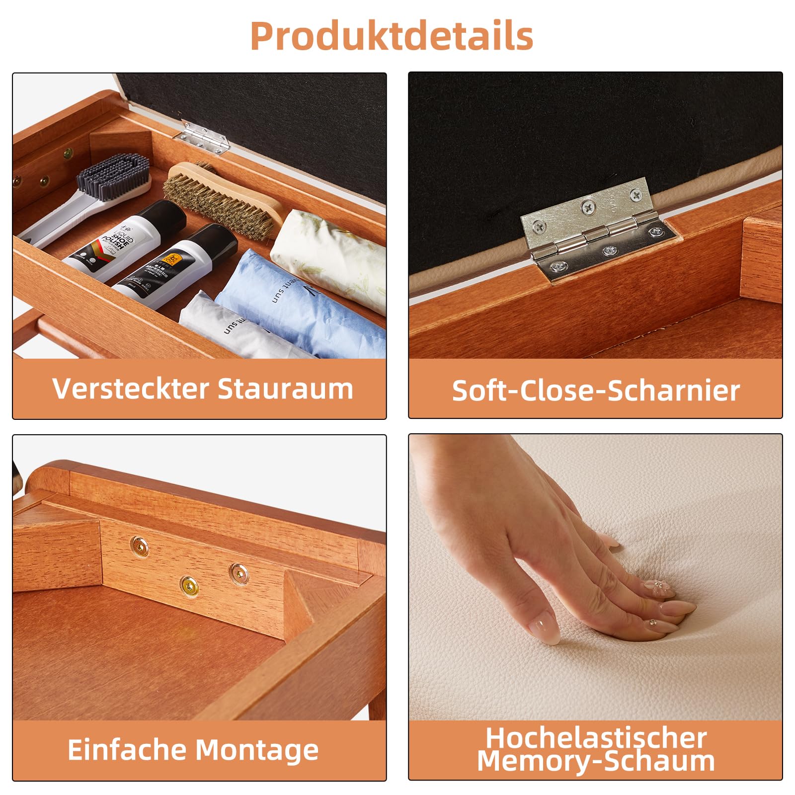 Aibiju Schuhbank mit Kissen, Aufbewahrungsbank mit gepolsterter Sitzfläche, 100 cm Schuhregal für Eingangsbereich, Wohnzimmer, Flur, Schlafzimmer, Kirschholzfarbe YD-WD062C
