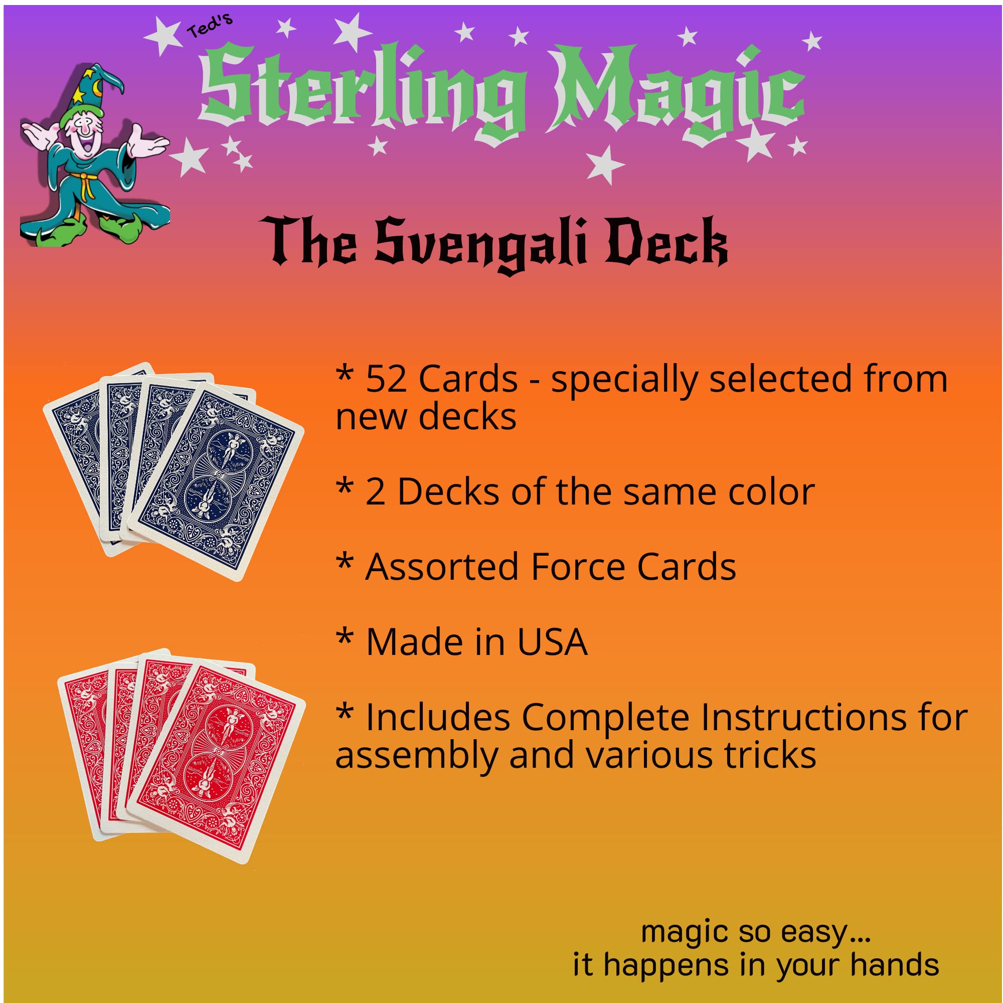 Ted's Sterling Magic Standard Bicycle Svengali Decks Trick Kit, Pack of 2 Decks with Different Force Cards (Blue)