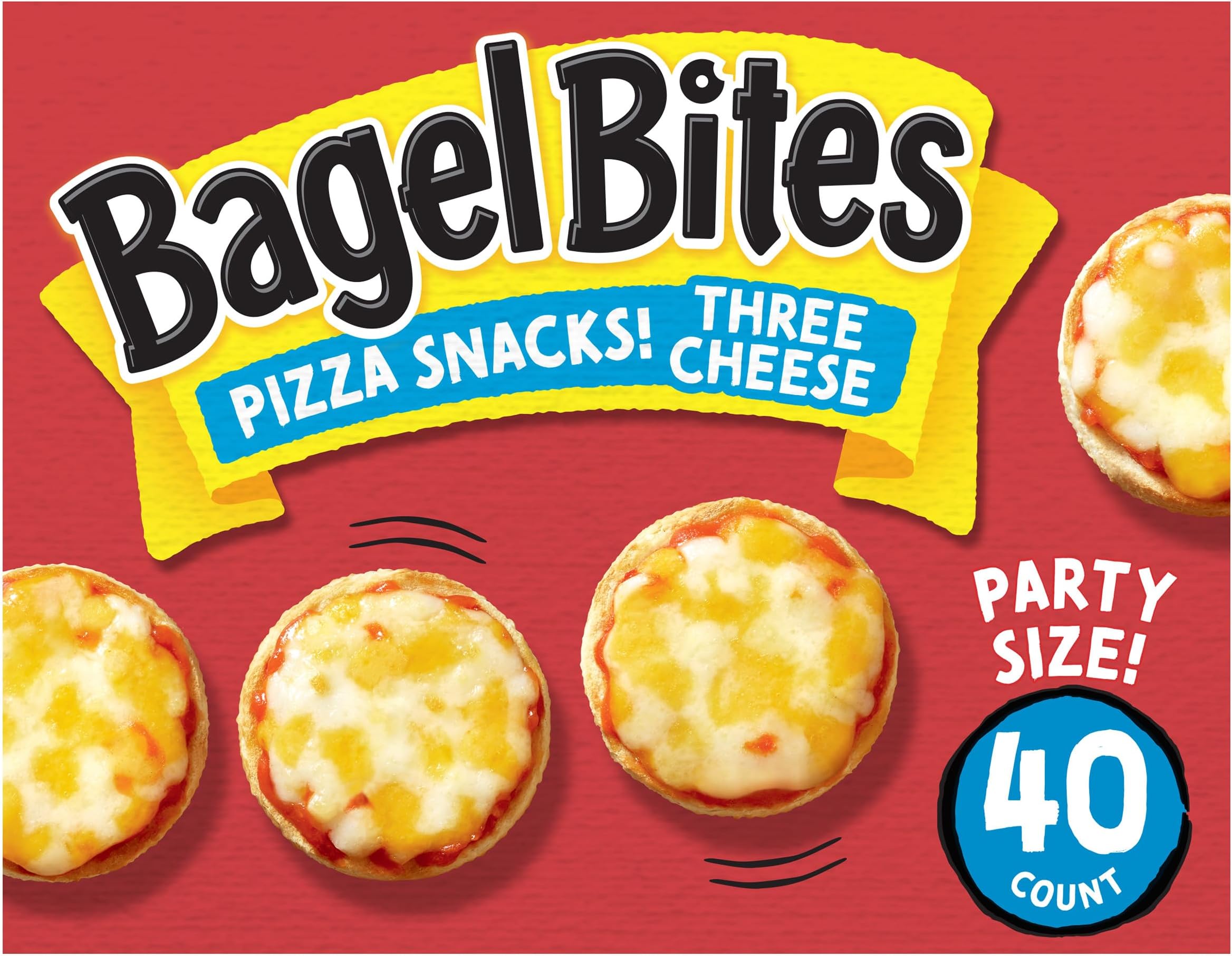 Mini Pizza Bagel Frozen Snacks, 1 Box, for After-School and Late Night Snacking, Three Cheese, No High-Fructose Corn Syrup and No Artificial Flavors, 40 ct