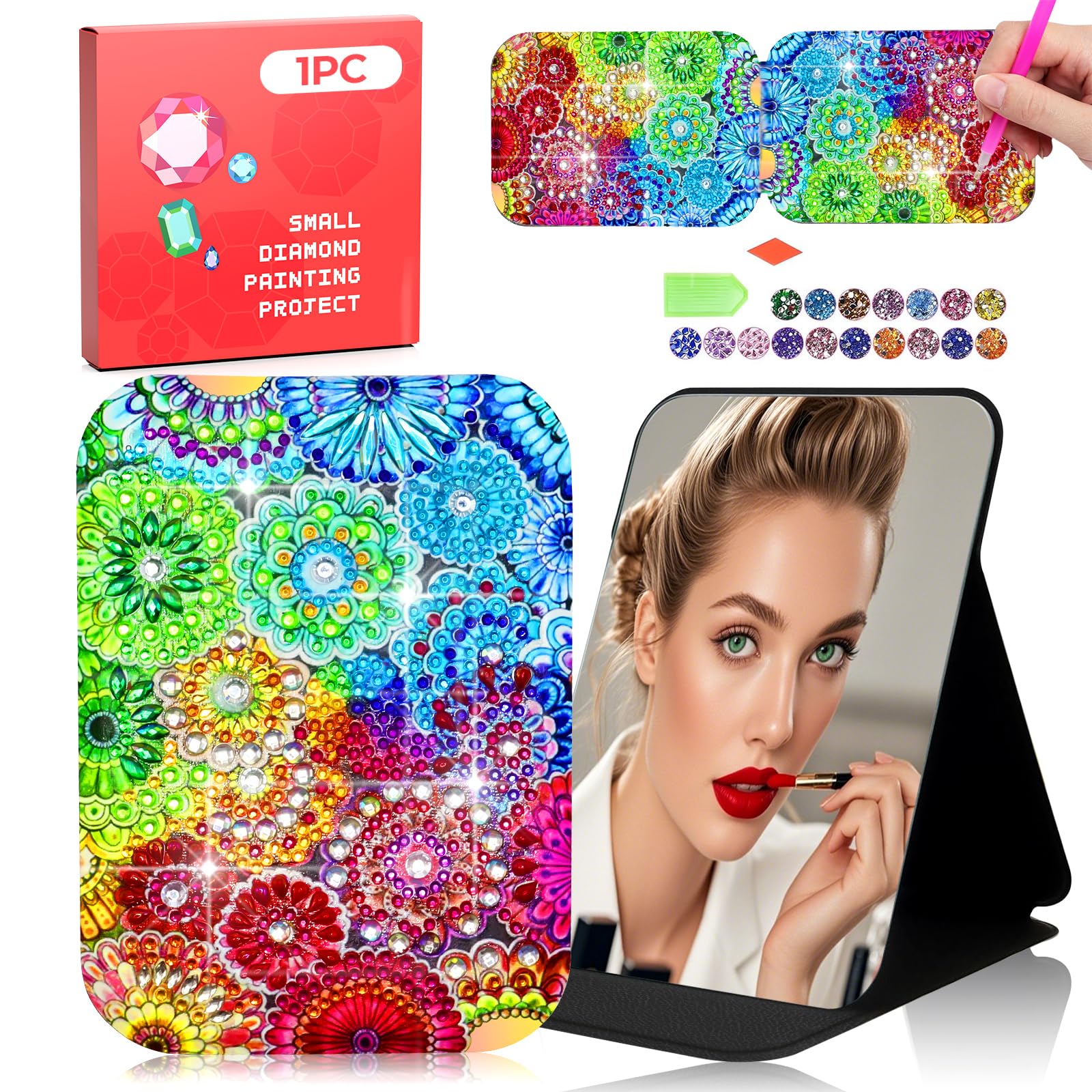 CharySim Diamond Art Painting Compact Mirror Folding Pocket Kits Crystal Arts and Crafts for Adults Mandala Pocket Mirror Gifts for Women