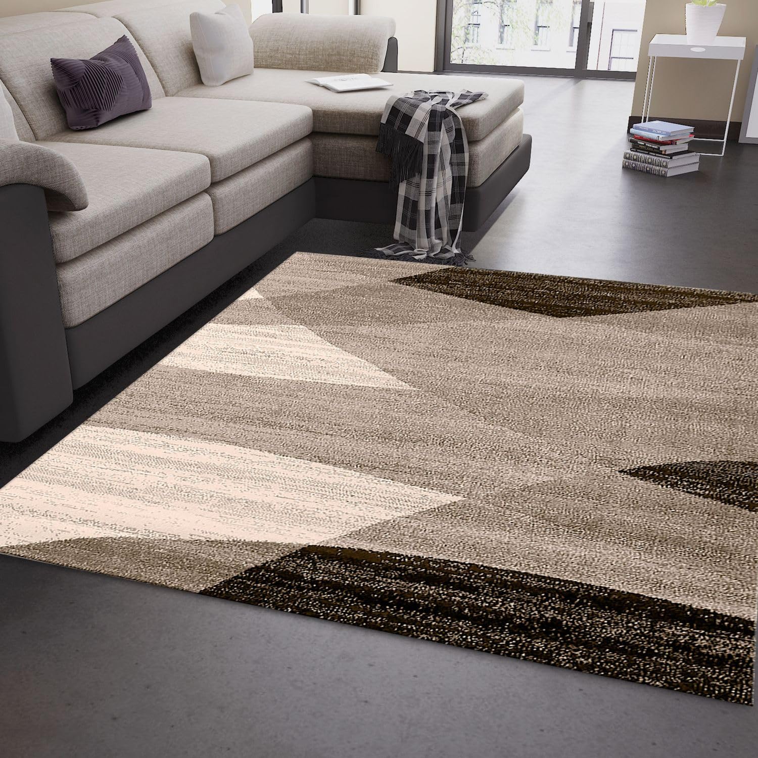 VIMODA Moderner Teppich Geometrisches Muster Meliert in Braun Beige, Maße:200x280 cm