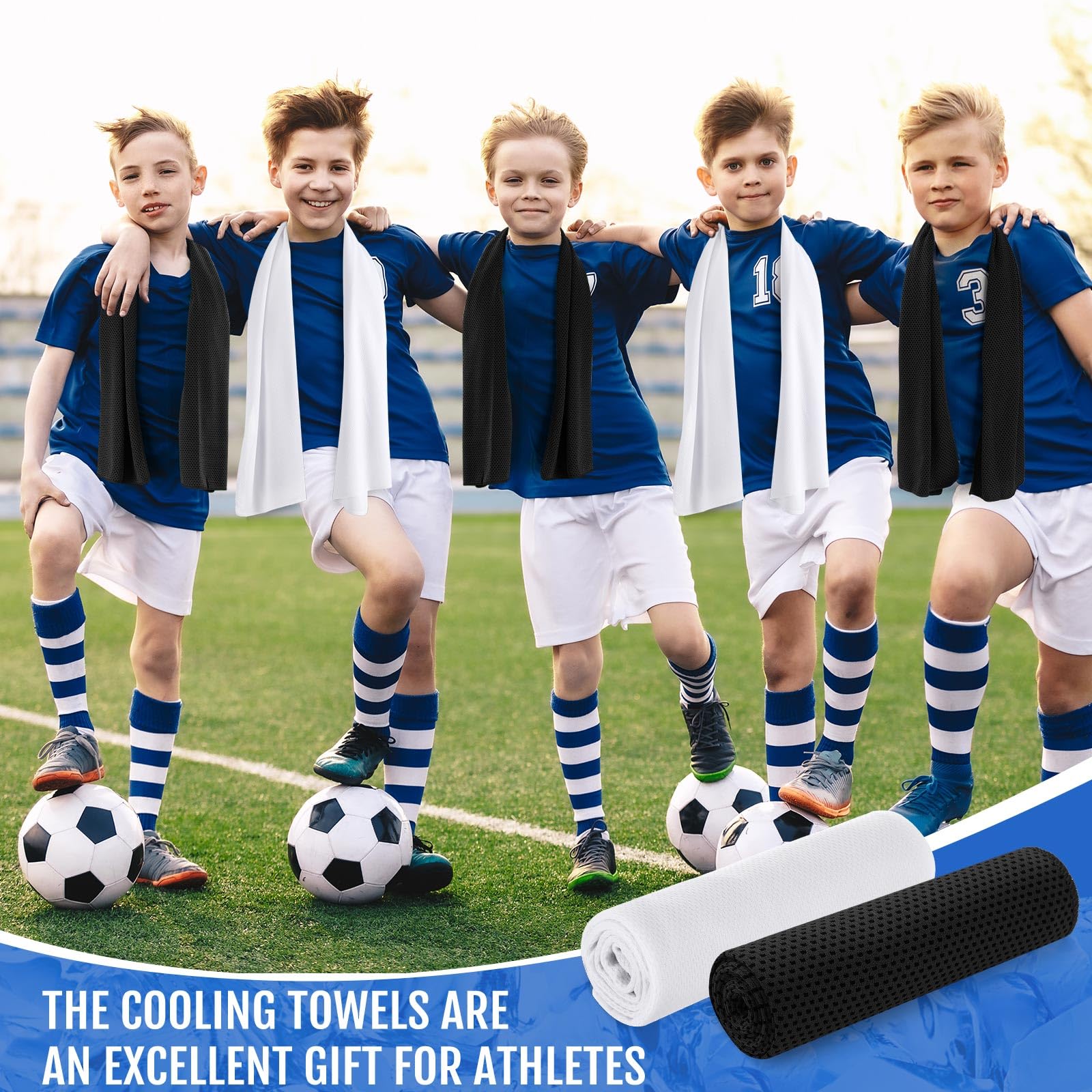 Pack 30 Toallas Refrescantes 40"x12" Microfibra Cooling Towel Deportiva, Efecto Frío Instantáneo, Reutilizables, Transpirables, para Gym Yoga Running Golf Black, White