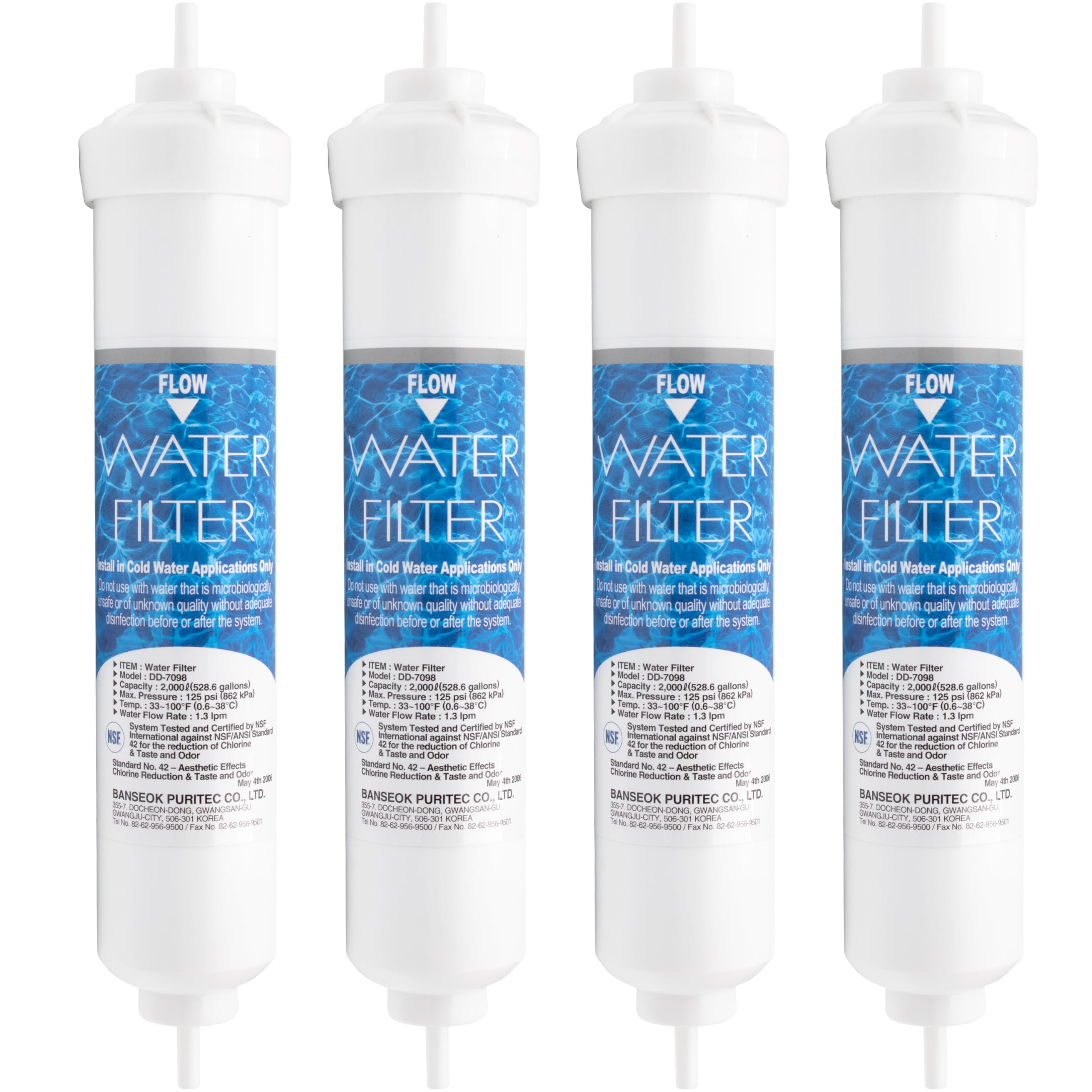 DD-7098 Water Filter | Paquete de 4 - Filtro de agua externo para frigoríficos compatibles con Daewoo, Balay, Bosch, Siemens, Neff, AEG, Gorenje frigoríficos - Cartucho para refrigerador americano