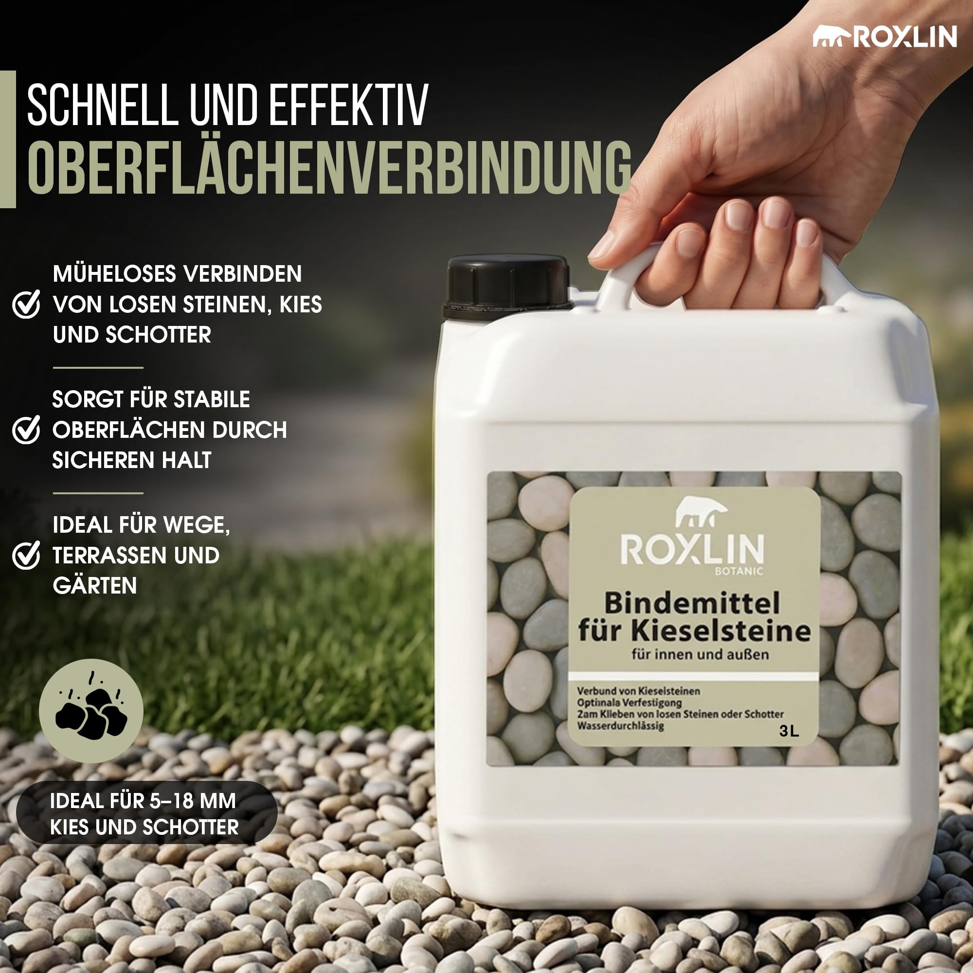 Botanic - Liant pour gravier / gravier de toutes sortes - Liant de paillage de jardin, chemin de pierre (blanc, 5 litres)