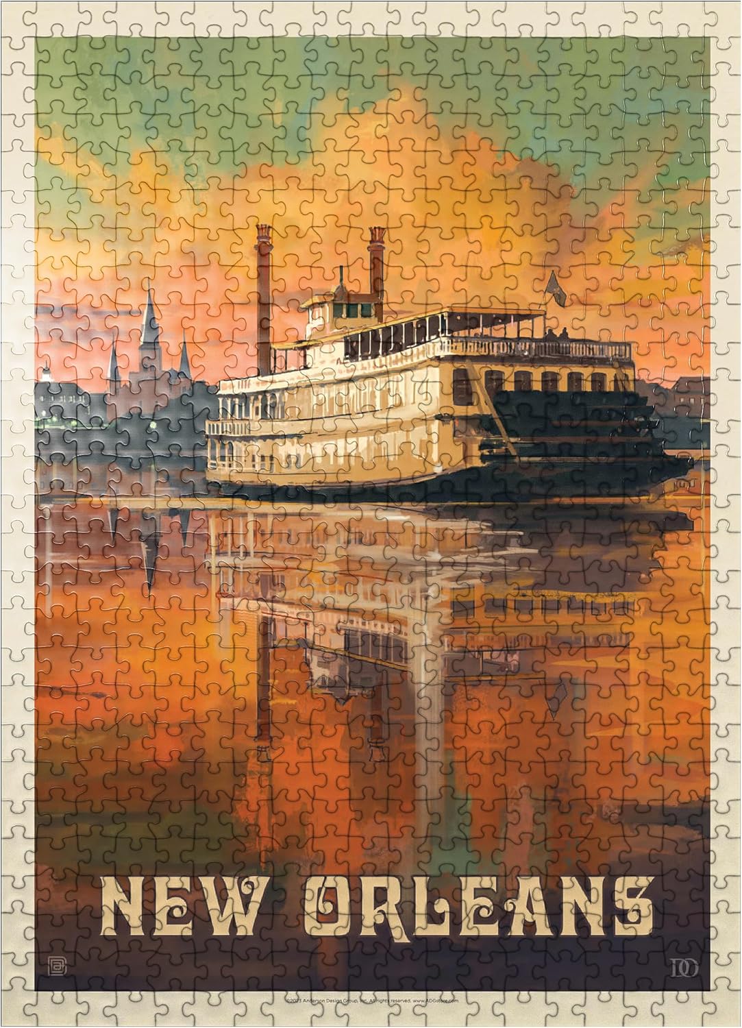 MyPuzzle New Orleans: Riverboat, Vintage Poster - Premium 1000 Piece Jigsaw Puzzle for Adults