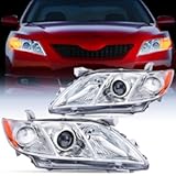 Nilight Headlight Assembly Compatible with 2007 2008 2009 Toyota Camry Headlamps Replacement Chrome Housing Amber Reflector Driver and Passenger Side
