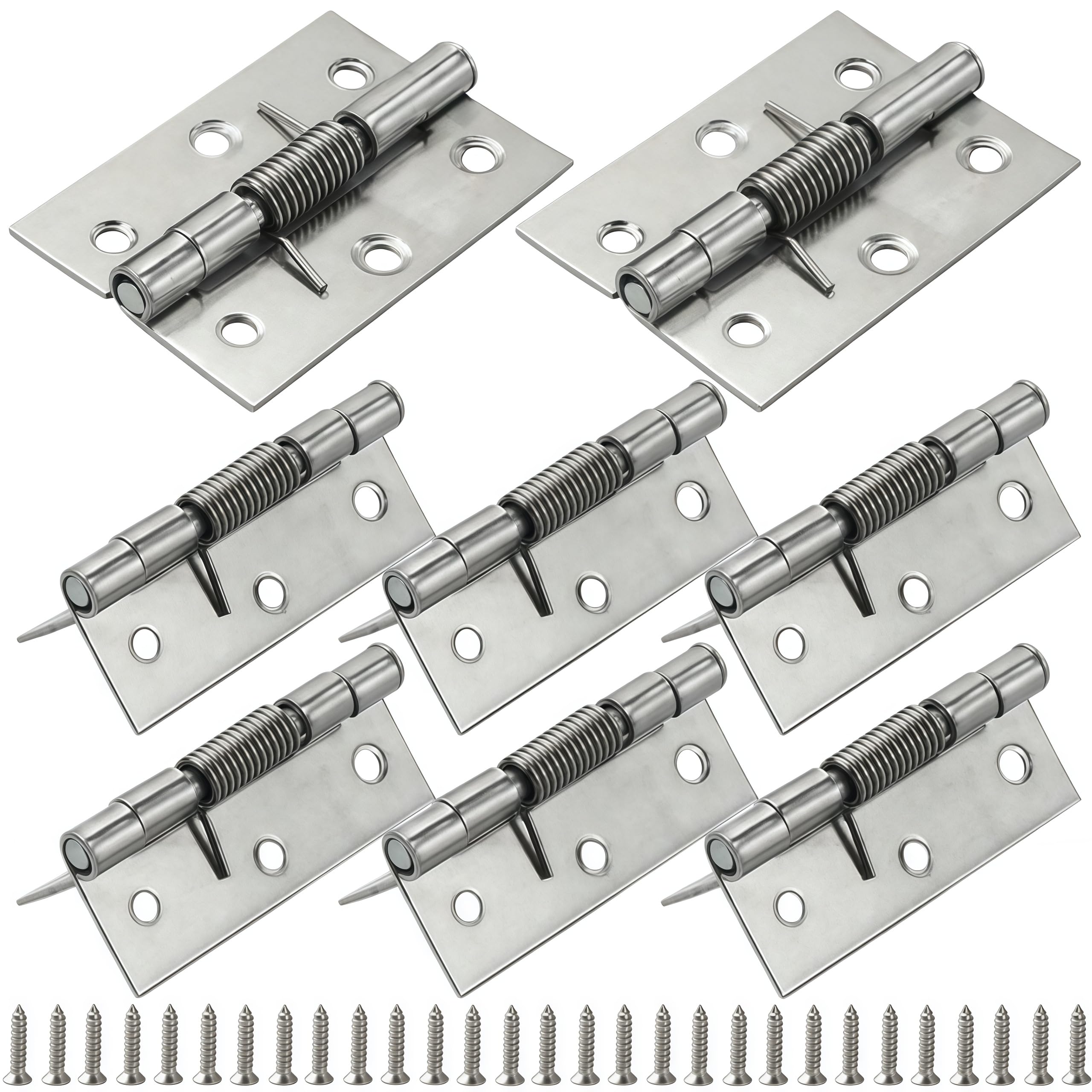 Vbnexyr Regular Door Hinges 8 Pack Of 304 Stainless Steel Spring Hinges Self Closing Hinges Suitable For Diy Hardware For Doors Or Cabinets Exterior Mounting 3 Inches