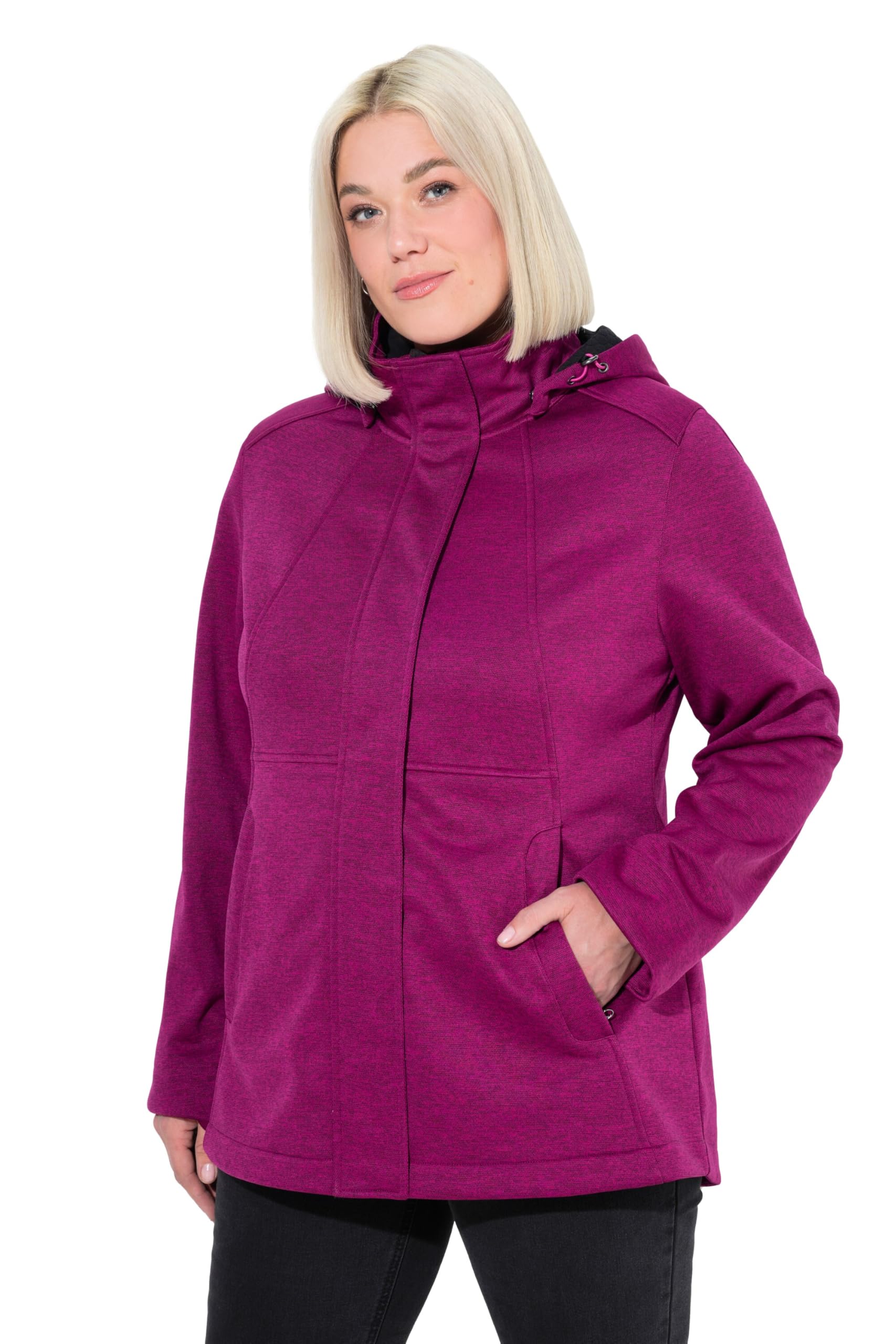Ulla Popken Damen große Größen Übergrößen Plus Size HYPRAR Softshelljacke, wasserabweisend, Kapuze, 2-Wege-Zipper 842359