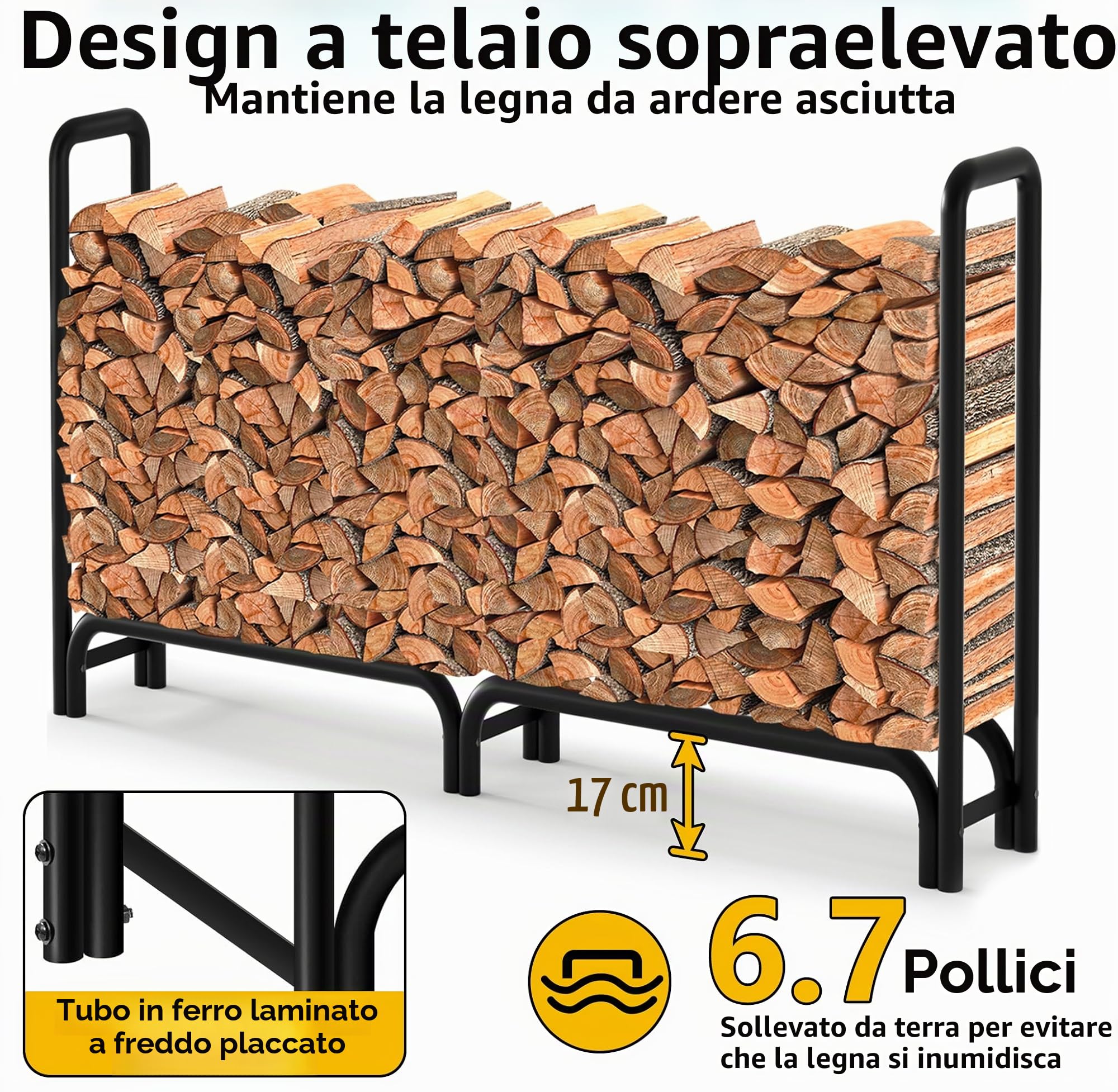 Amagabeli 244cmx122cmx35,6cm Portalegna da esterno da con coperchio Set combinato Legnaia da esterno impermeabile per camino Portalegna da ardere Accessori per attrezzi impilatori di legno Nero